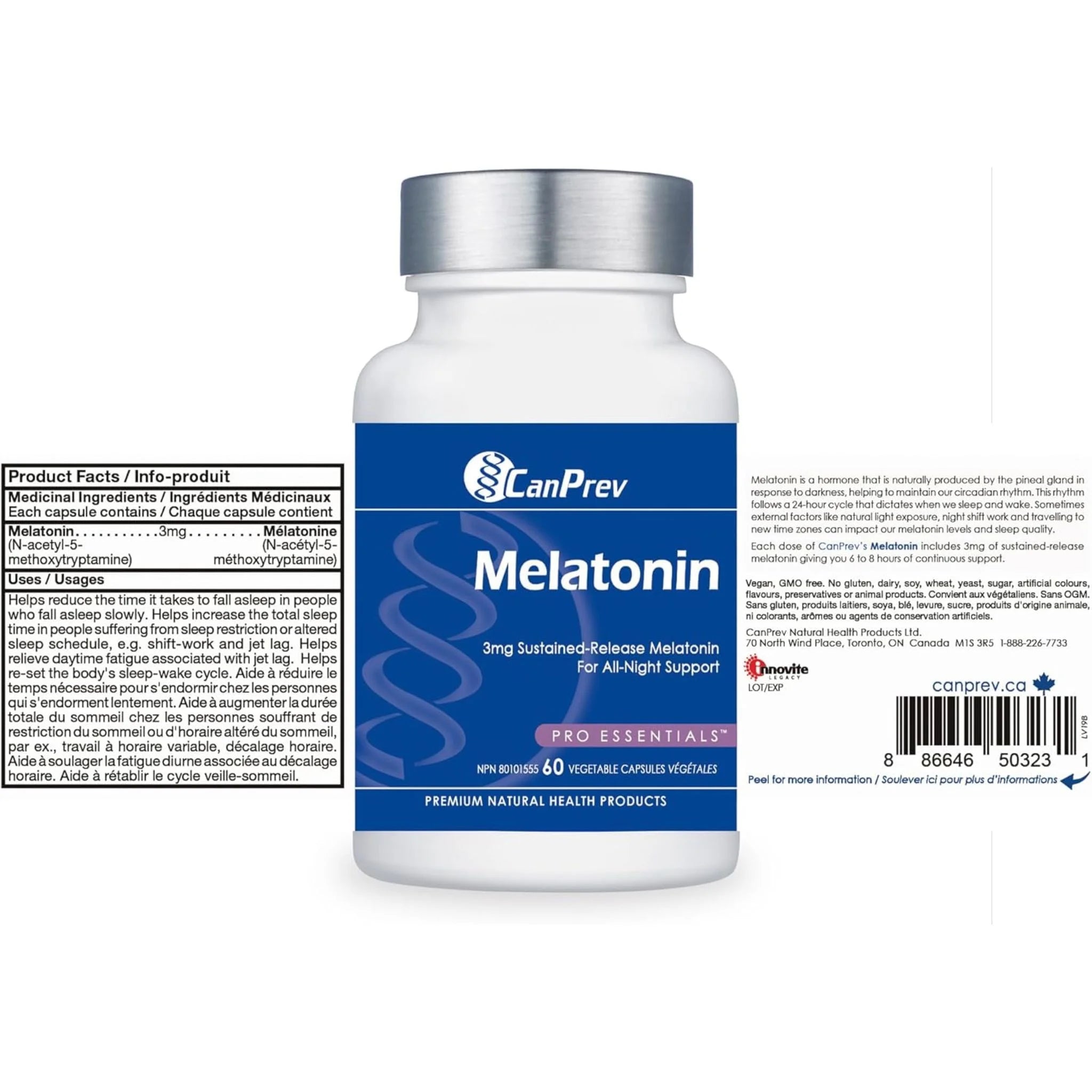 Canprev Melatonin 3mg Sustained-Release 60 Vegan Capsules