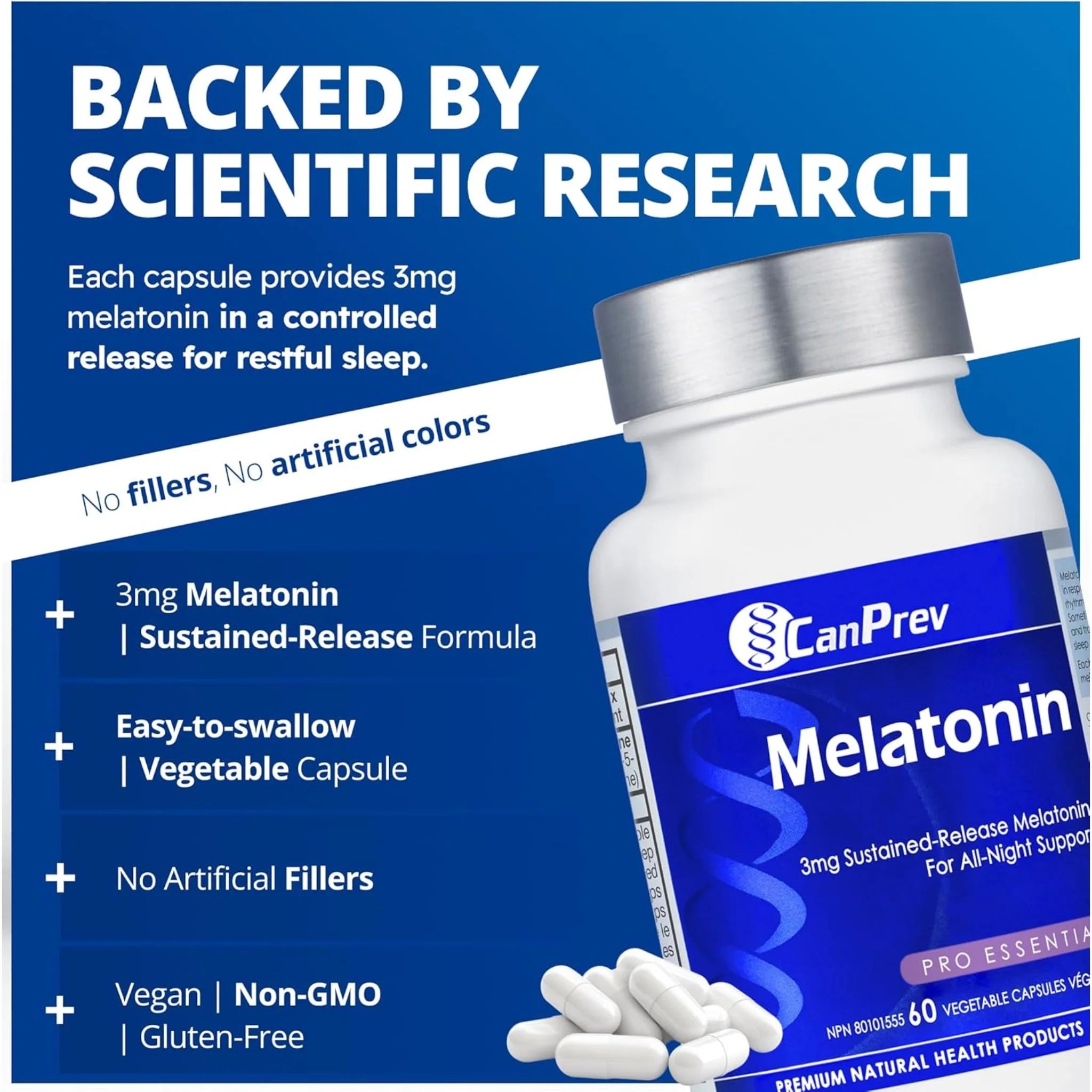 Canprev Melatonin 3mg Sustained-Release 60 Vegan Capsules