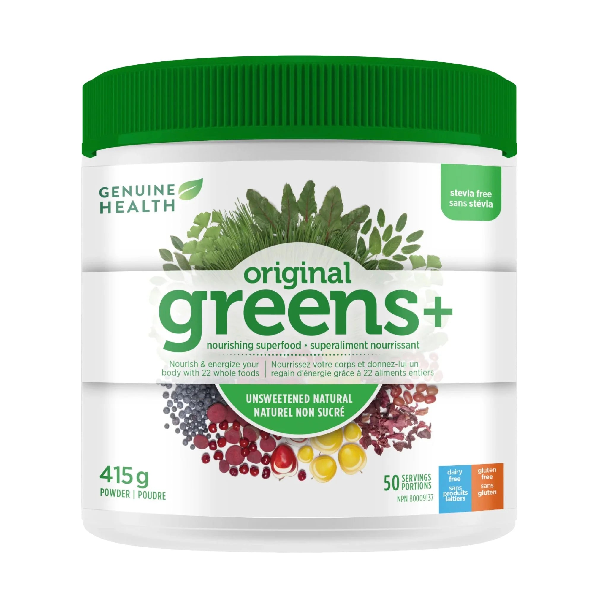 Genuine Health Greens + Unsweetened Natural 208g - Nature's Source Inc