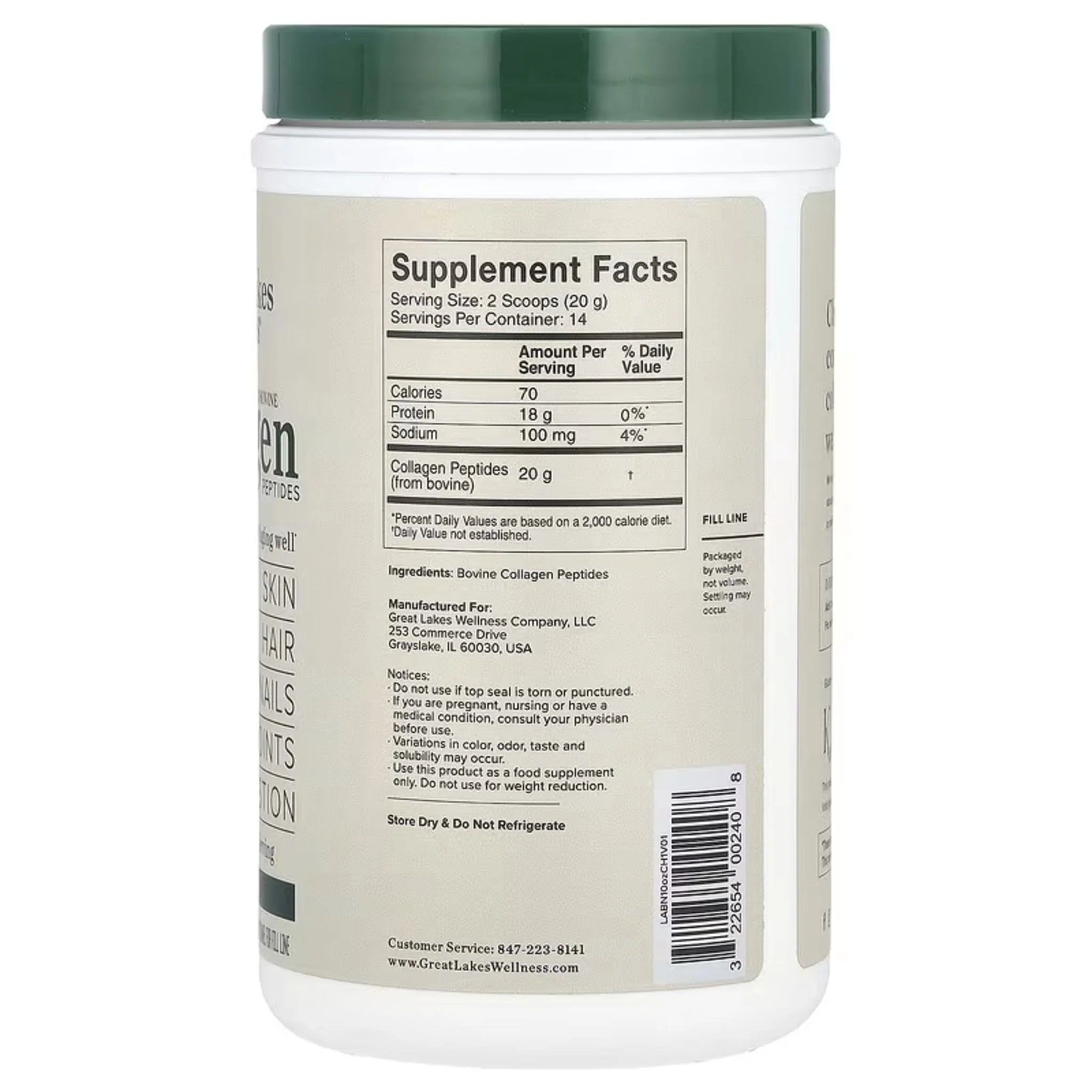 Great Lakes Grass - Fed Bovine Collagen Peptides 284g - Nature's Source Inc