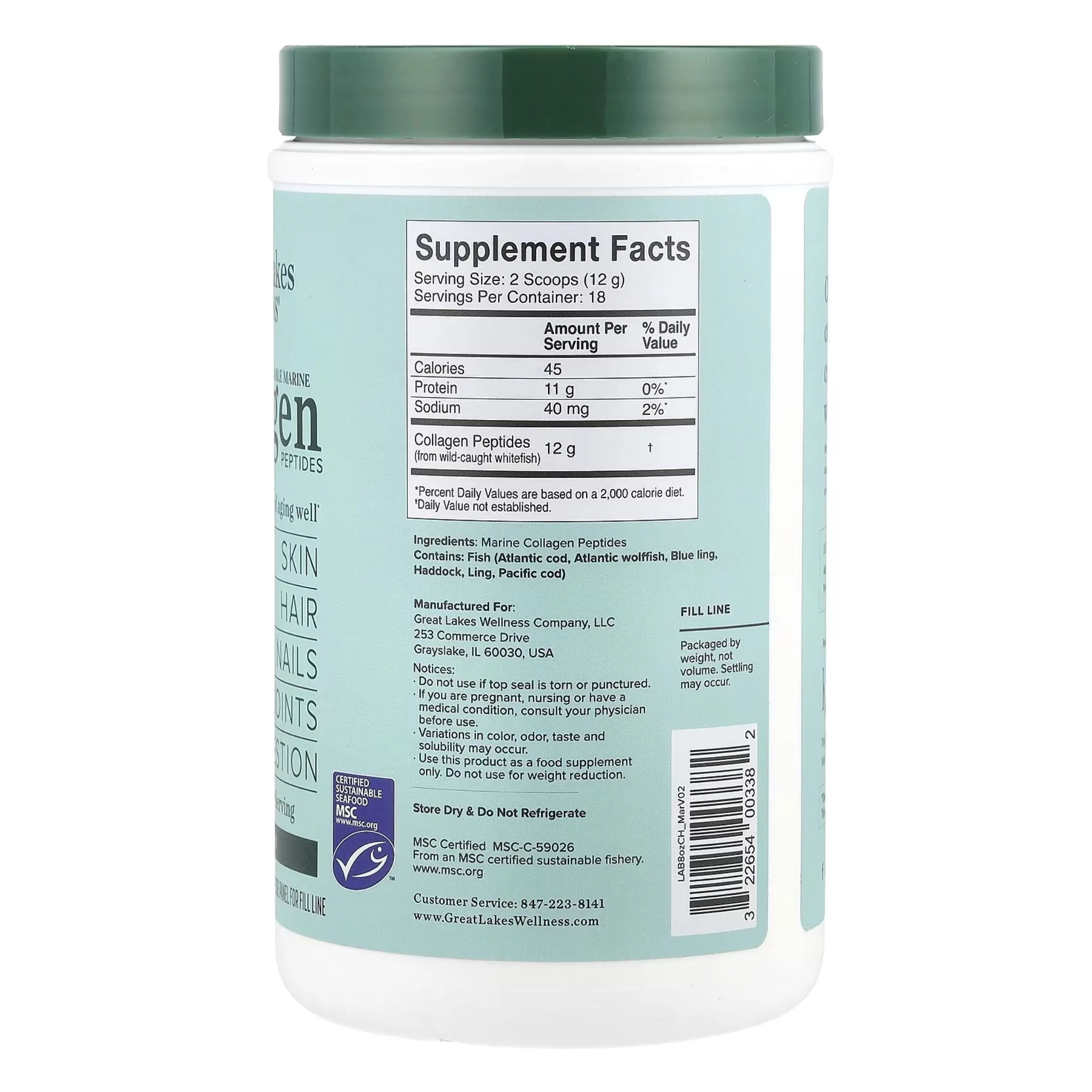 Great Lakes Pure Marine Collagen Peptides 227g - Nature's Source Inc