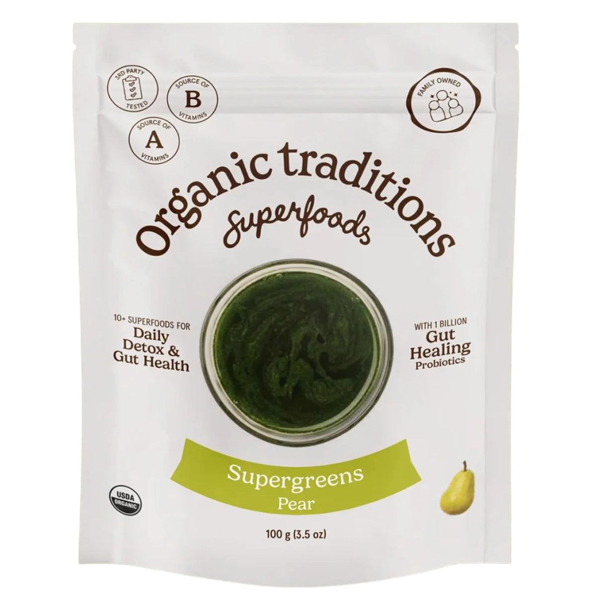 Organic Traditions Supergreens Pear 100g