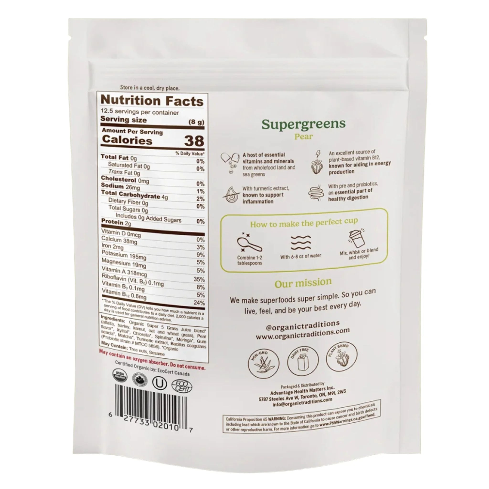 Organic Traditions Supergreens Pear 100g