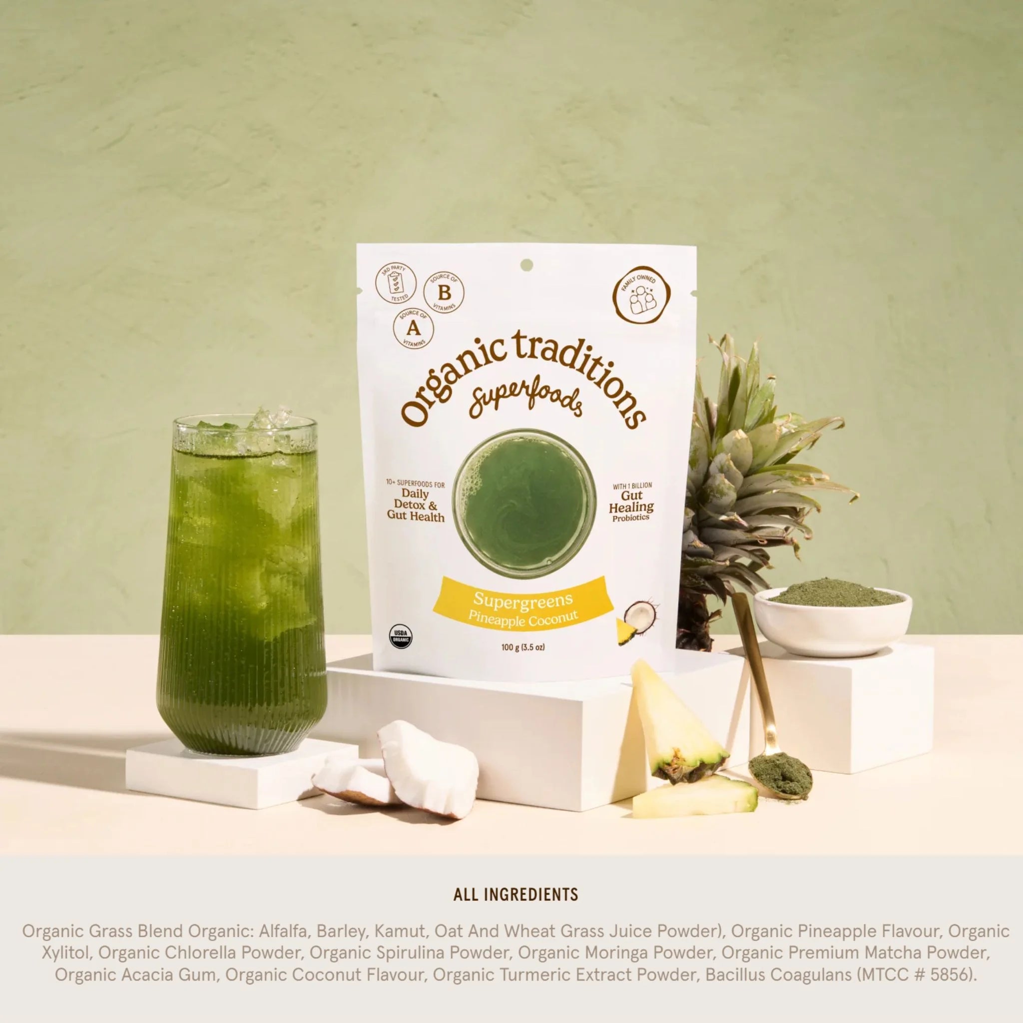 Organic Traditions Supergreens Pineapple Coconut 100g