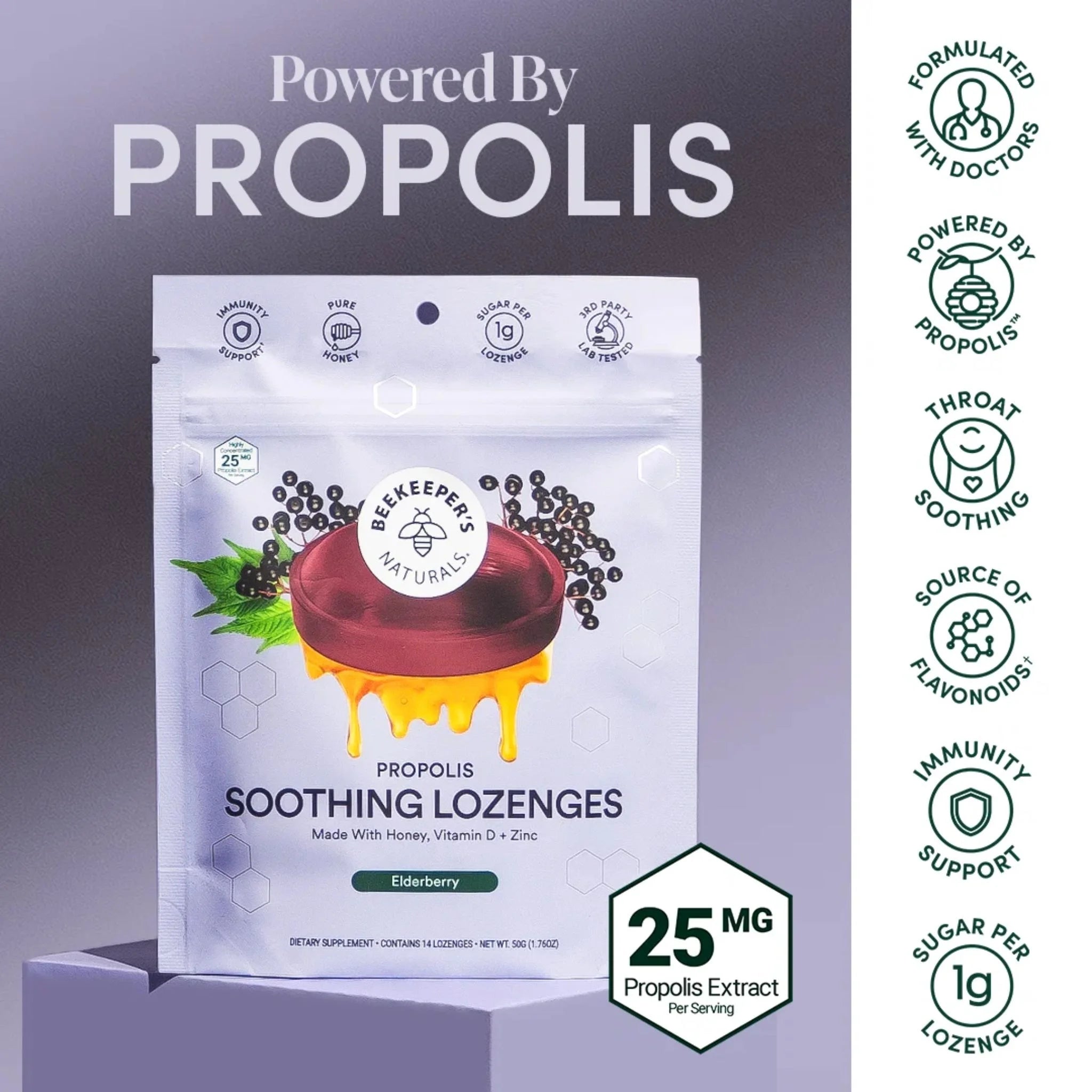 Beekeeper's Propolis Soothing Lozenges Elderberry 50g