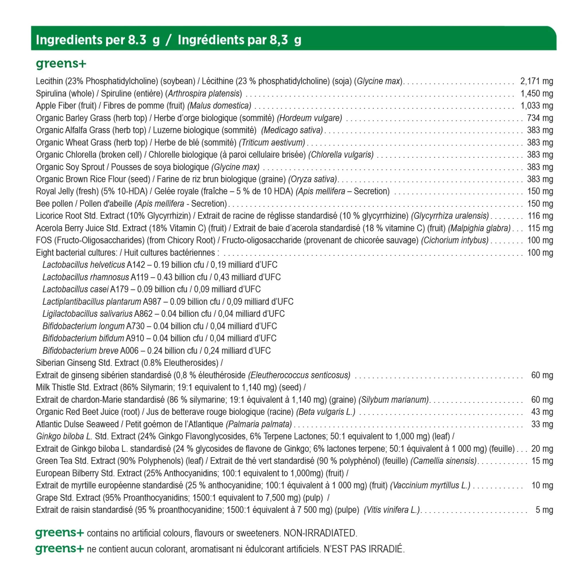 Genuine Health Greens + Unsweetened 415g - Nature's Source Inc