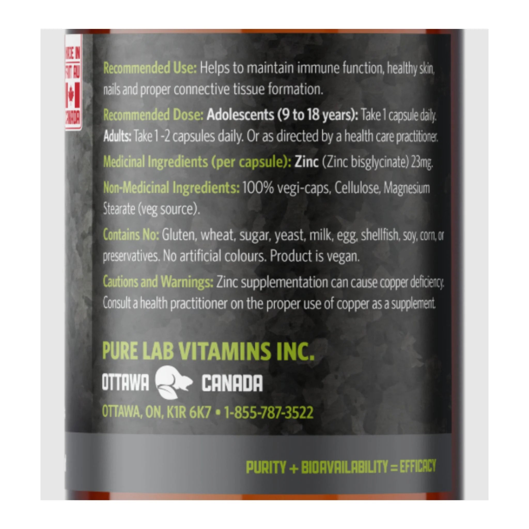 Pure Lab Vitamins Zinc Glycinate 150 Vegan Capsule