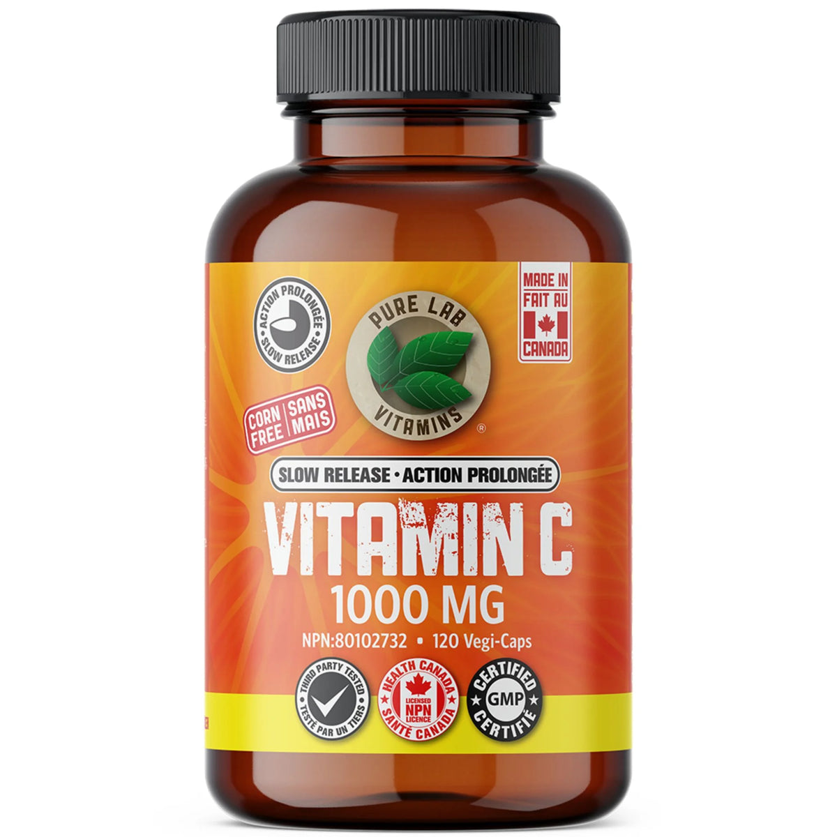 Pure Lab Vitamins Vitamin C Slow Release 1000mg, 120 Vegan Caps