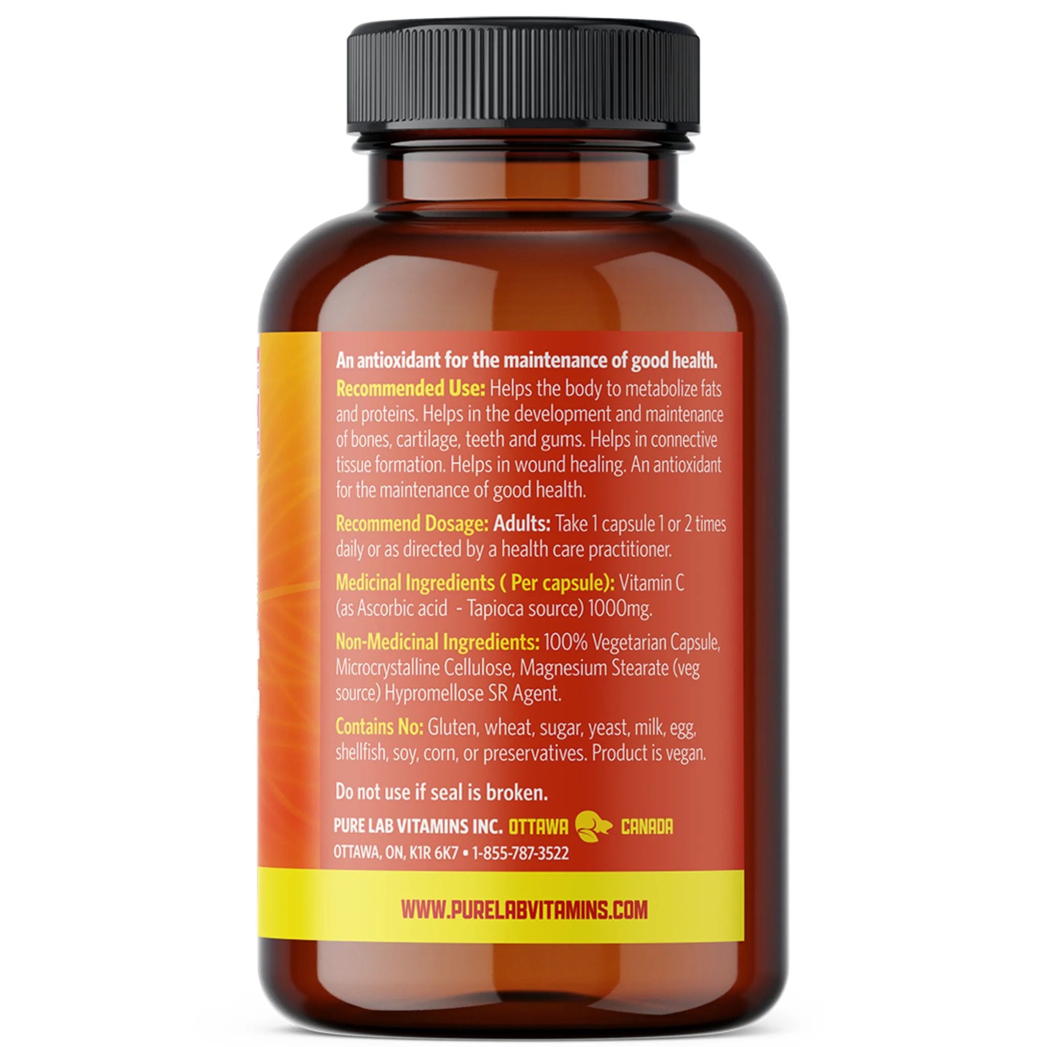 Pure Lab Vitamins Vitamin C Slow Release 1000mg, 120 Vegan Caps