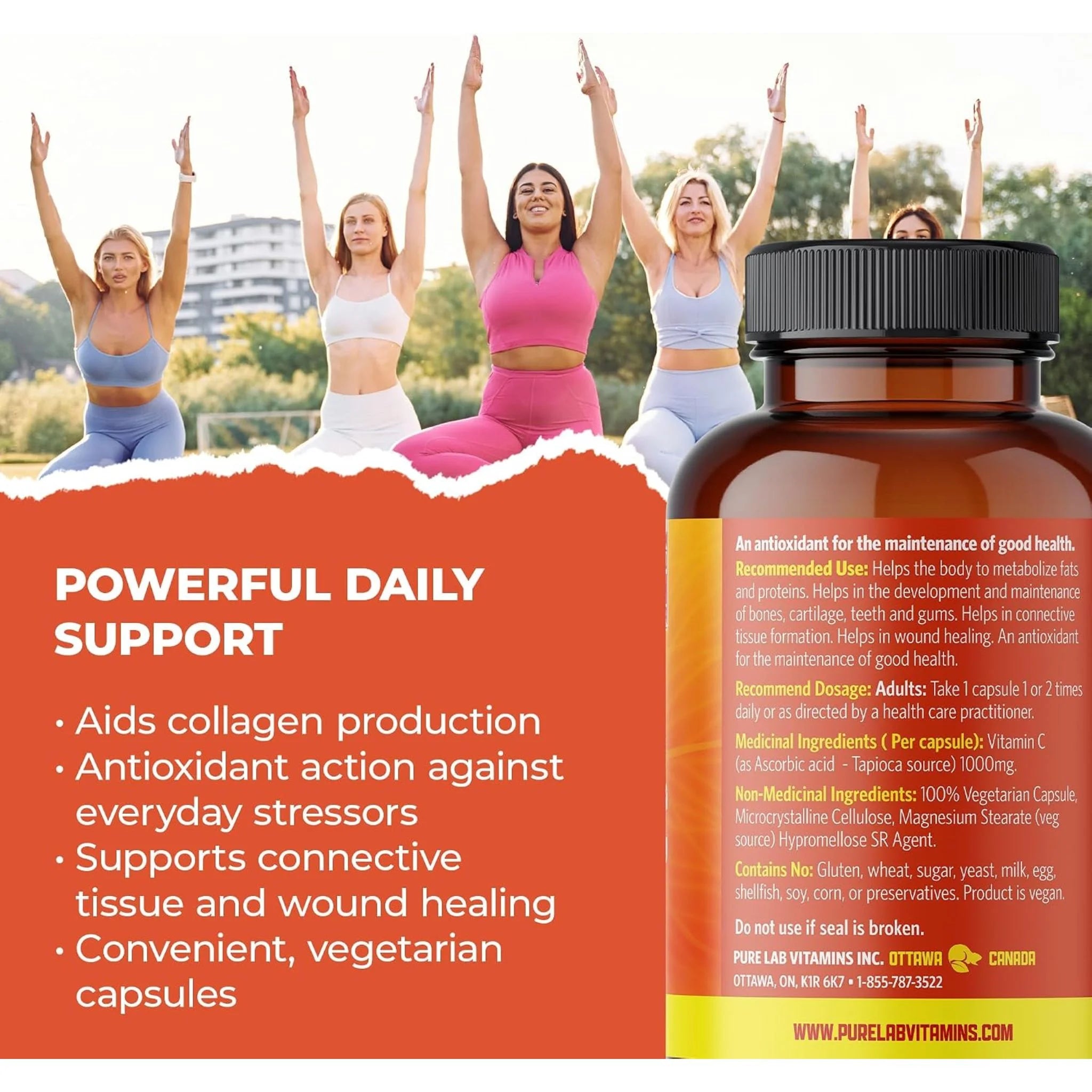 Pure Lab Vitamins Vitamin C Slow Release 1000mg, 120 Vegan Caps