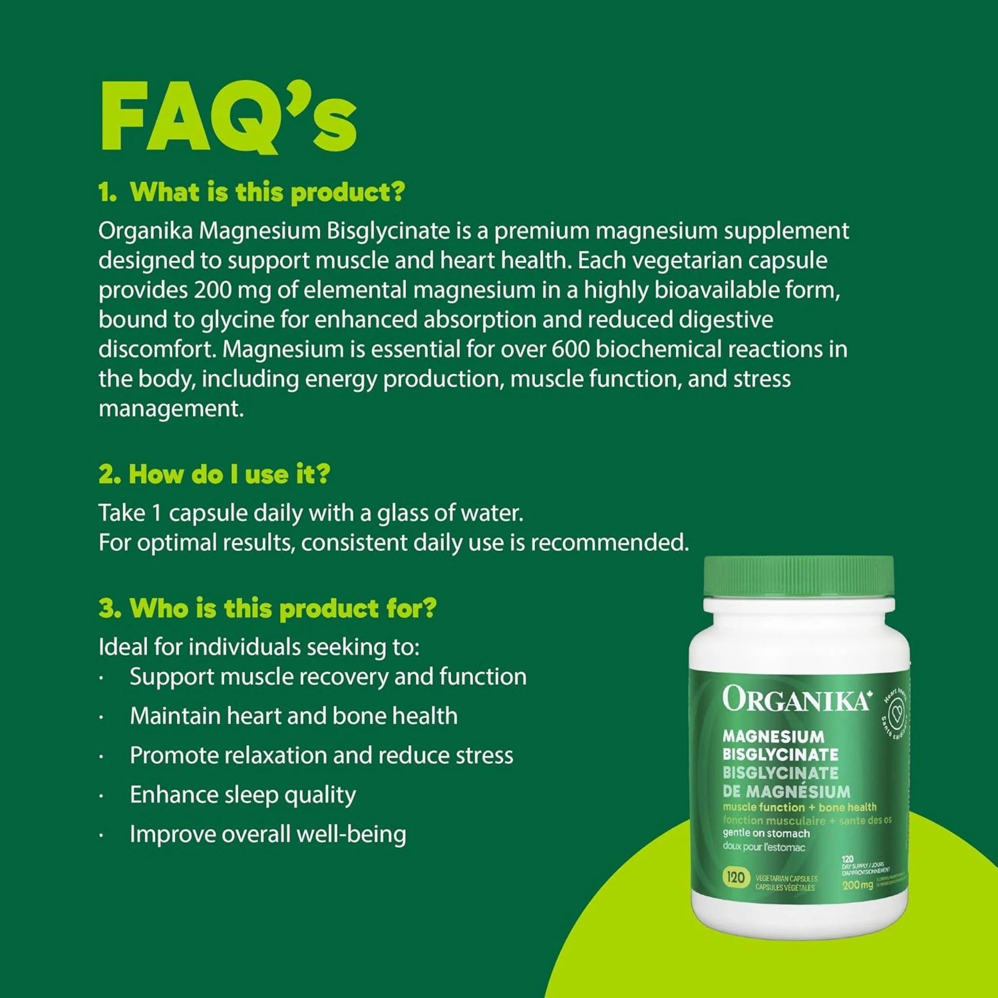 Organika Magnesium Bisglycinate 120 Vegetarian Capsules