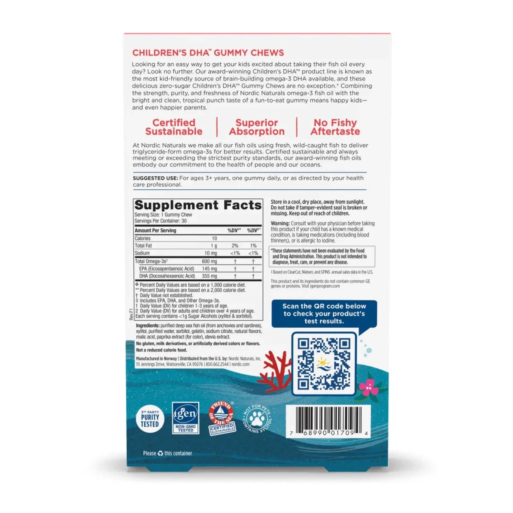 Nordic Naturals Children's DHA Gummies Tropical Punch 30 Gummy Chews - Nature's Source Inc