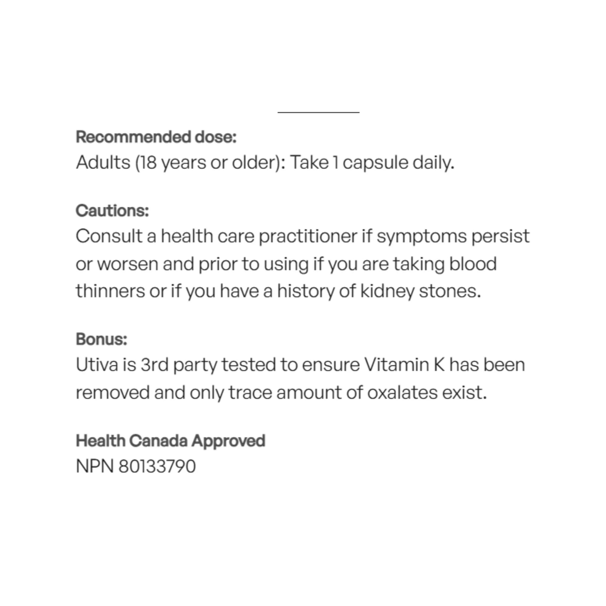 Utiva UTI Control 30 Vegan Caps - Nature's Source Inc