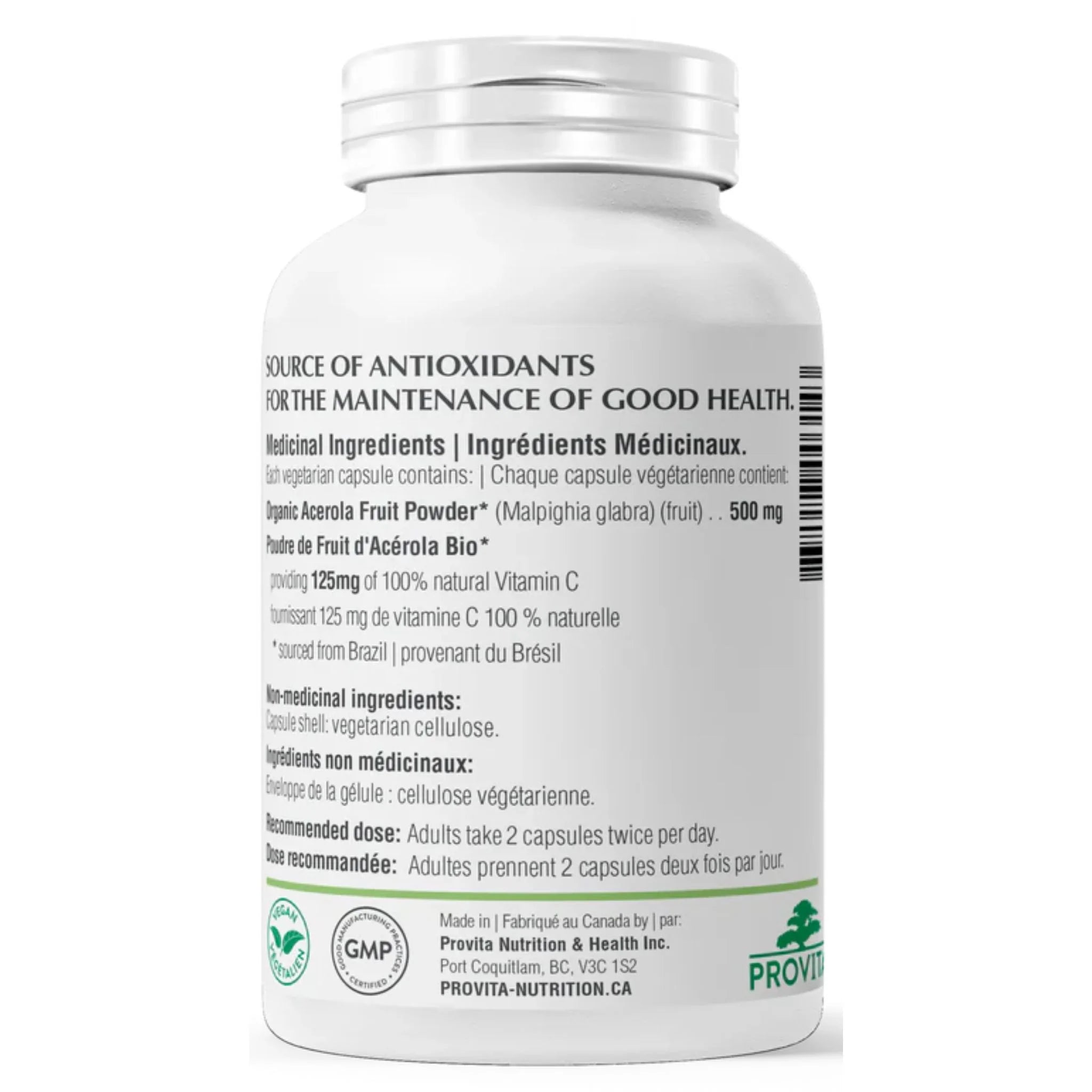 Provita Organic Acerola Vitamin C 60 Vegan Capsules - Nature's Source Inc
