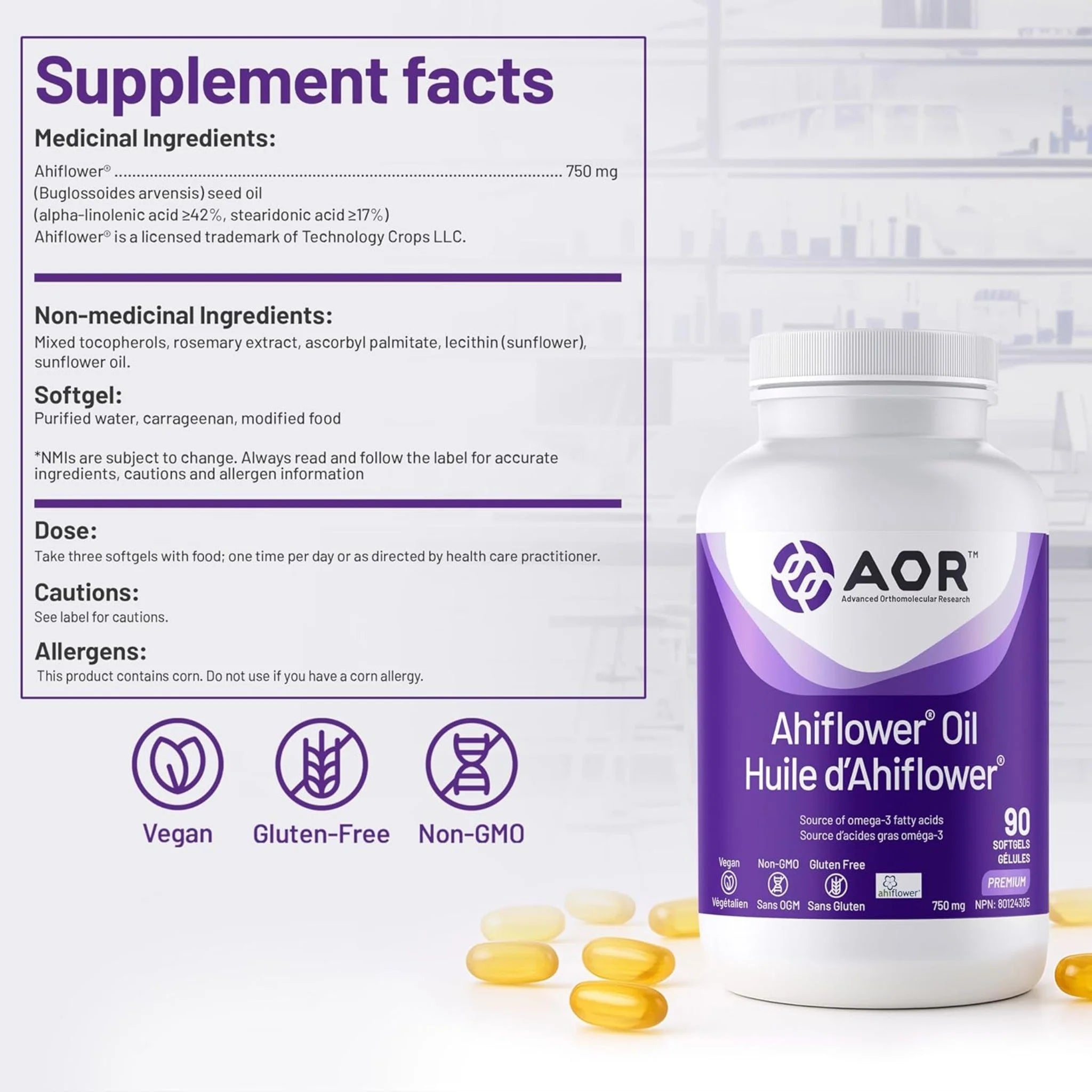 AOR Ahiflower Oil 750mg 90 Softgels