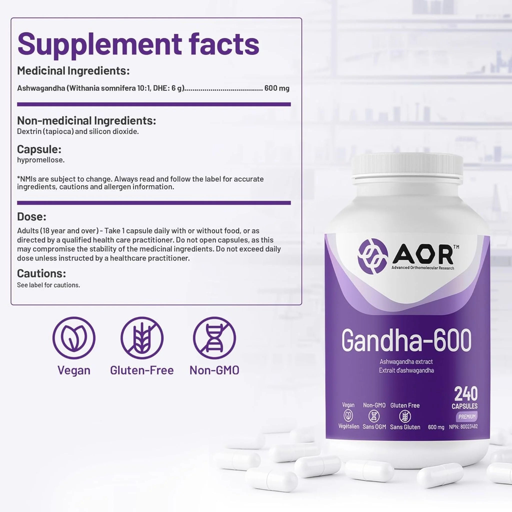 AOR Gandha-600 240 Capsules