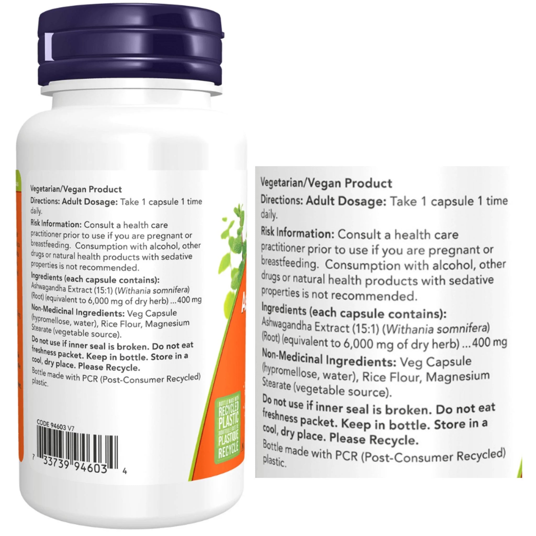 NOW Ashwagandha Extract 400mg 90 Vegan Capsules
