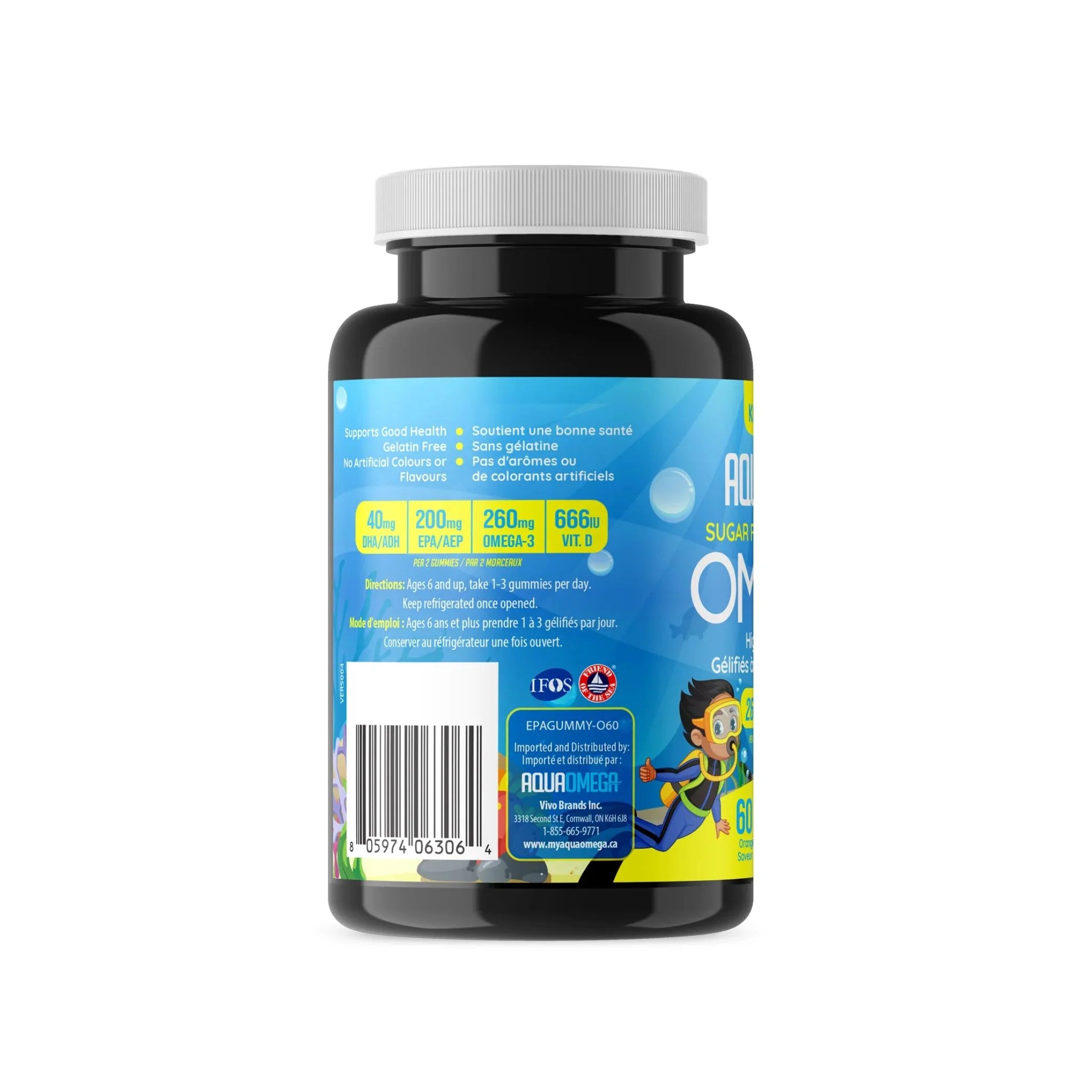 AquaOmega Kids Omega 3 High EPA Orange 60 Gummies - Nature's Source Inc