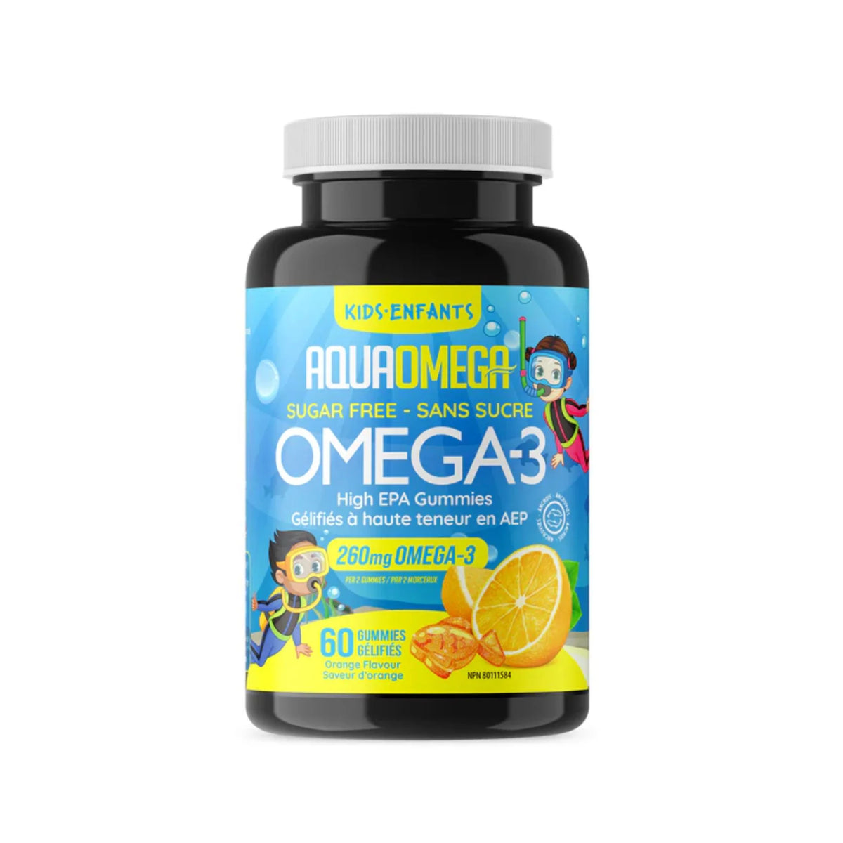 AquaOmega Kids Omega 3 High EPA Orange 60 Gummies - Nature's Source Inc