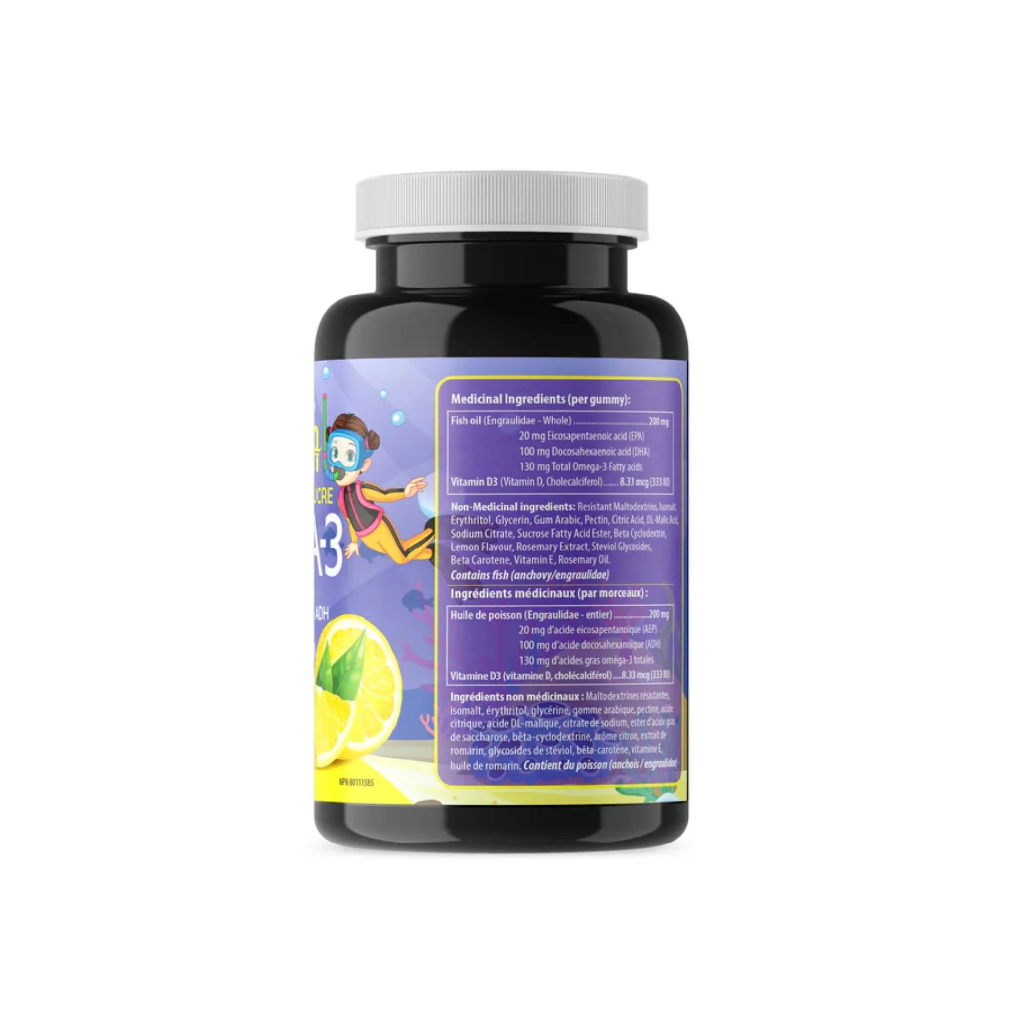 AquaOmega Kids Omega 3 High DHA Lemon 60 Gummies - Nature's Source Inc