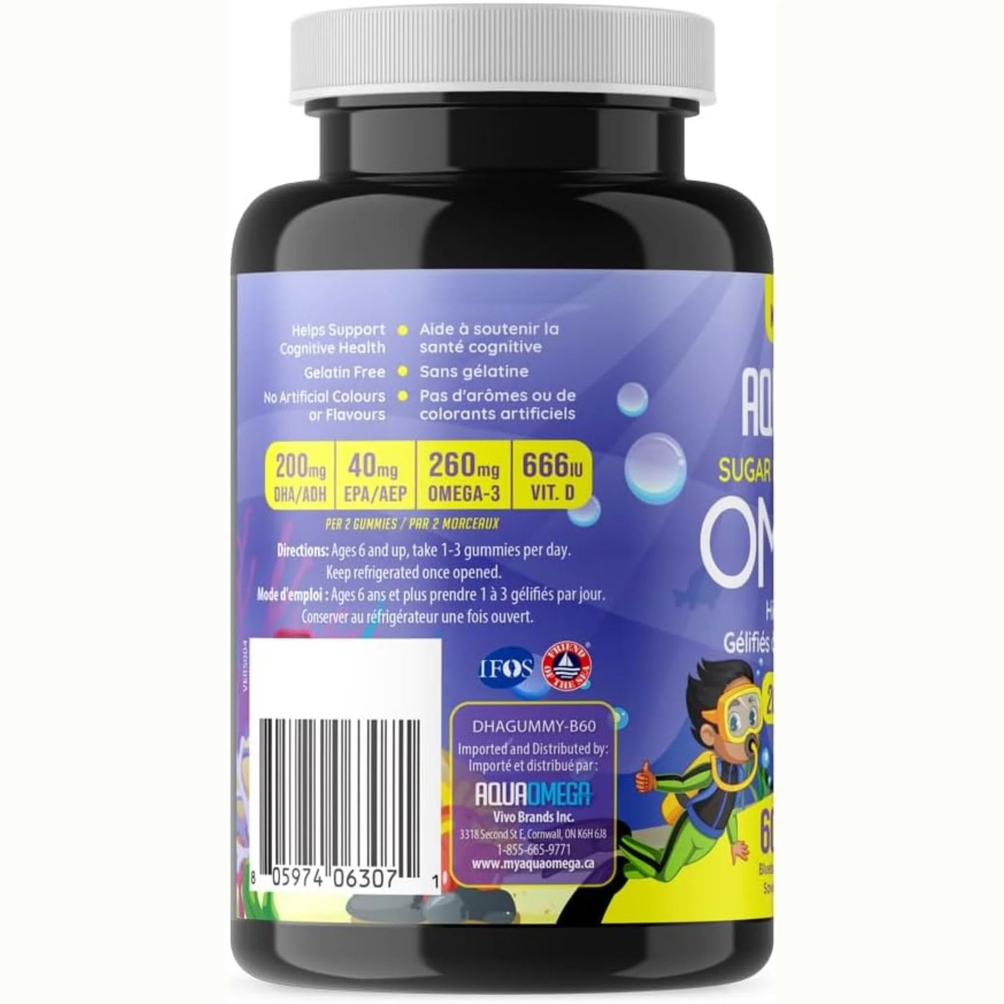 Aquaomega Omega 3 High DHA Kids Blueberry 60 Gummies