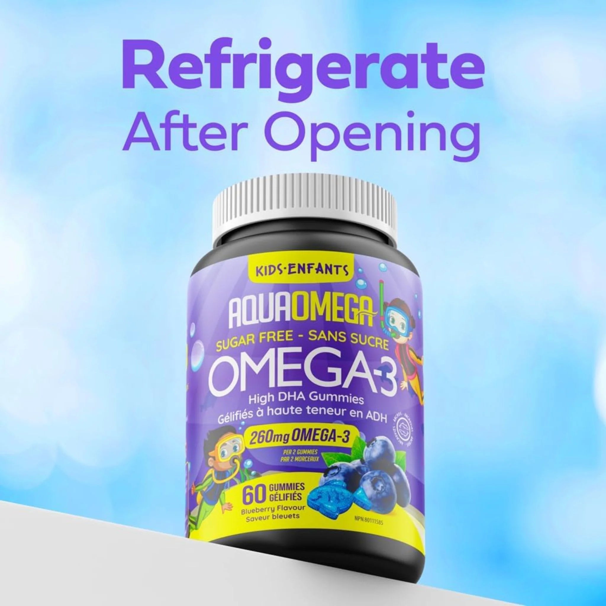 Aquaomega Omega 3 High DHA Kids Blueberry 60 Gummies