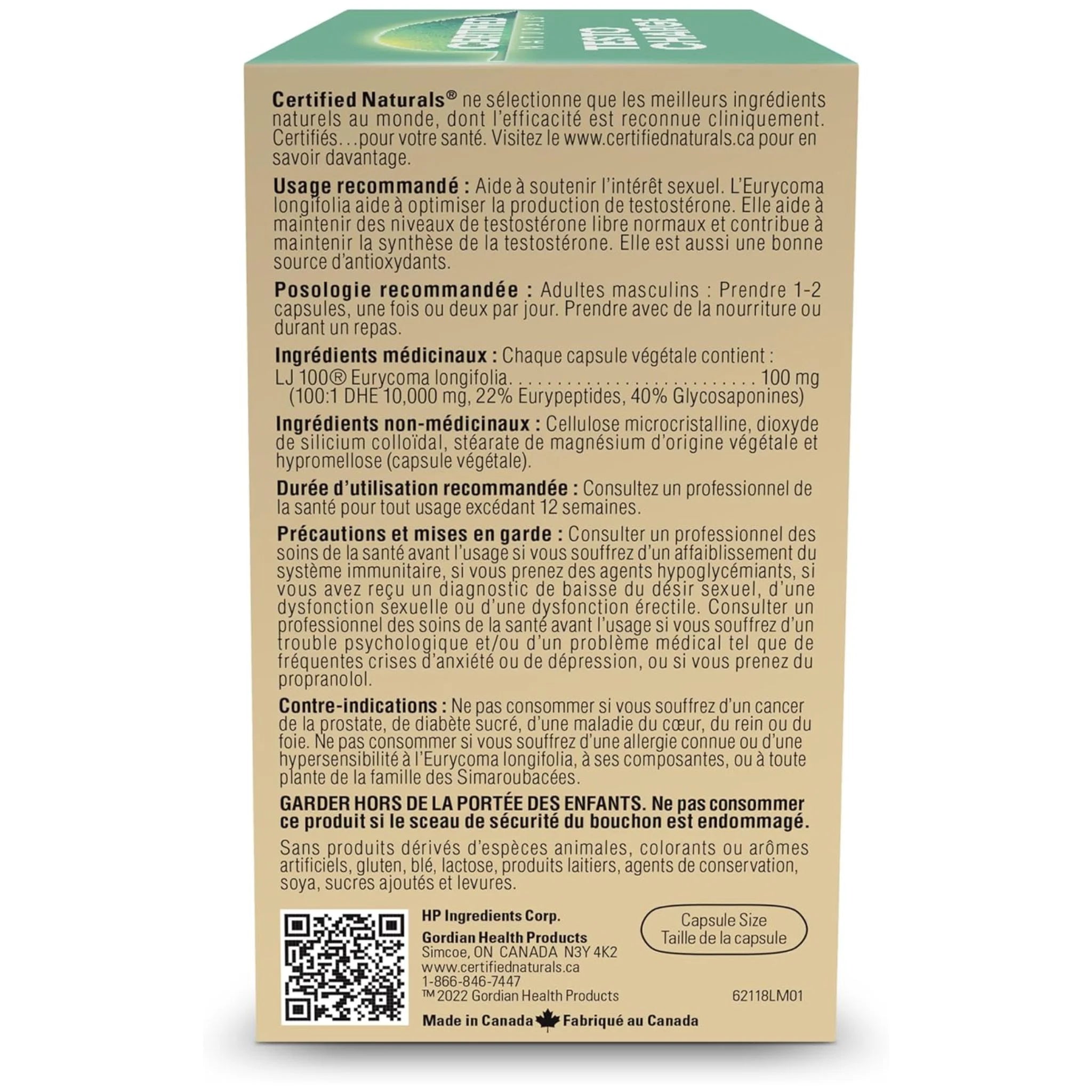 Certified Naturals Testo Charge 60 Vegetable Capsules - Nature's Source Inc
