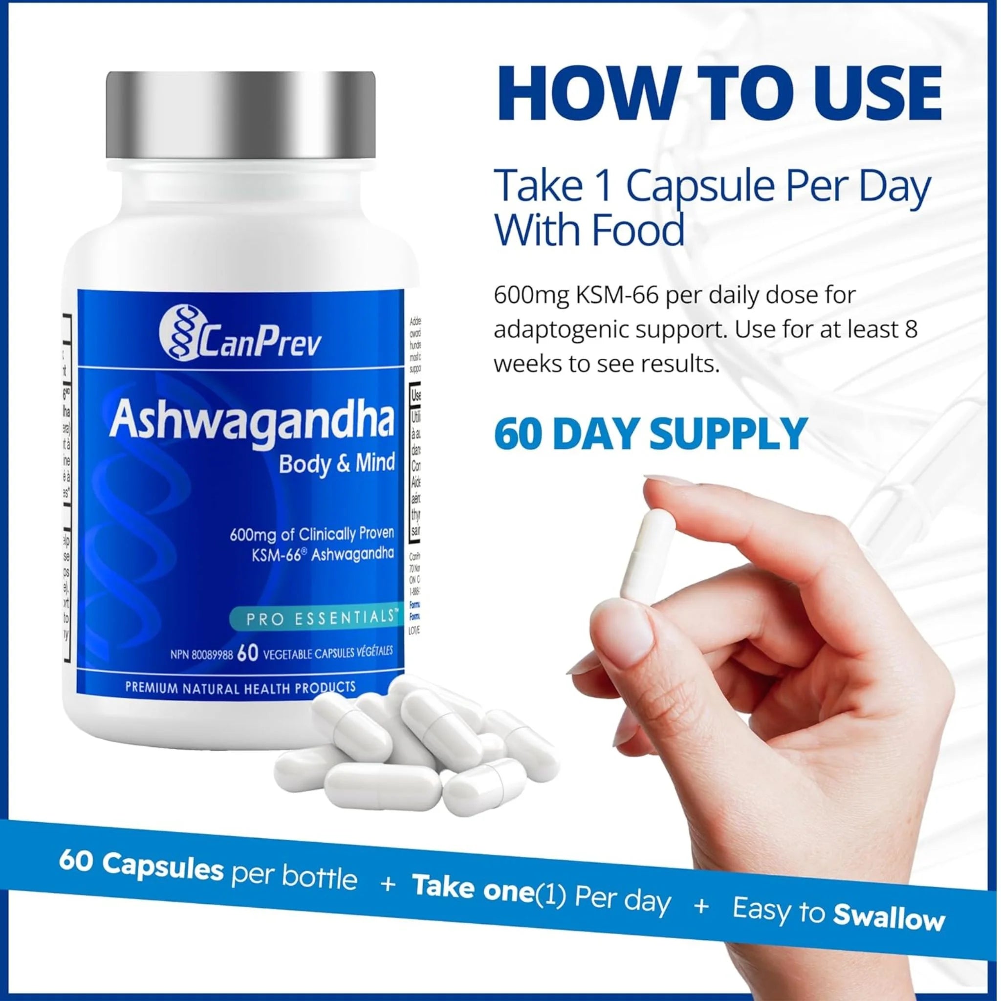 CanPrev Ashwagandha Body And Mind 600mg 60 Vegan Capsules - Nature's Source Inc