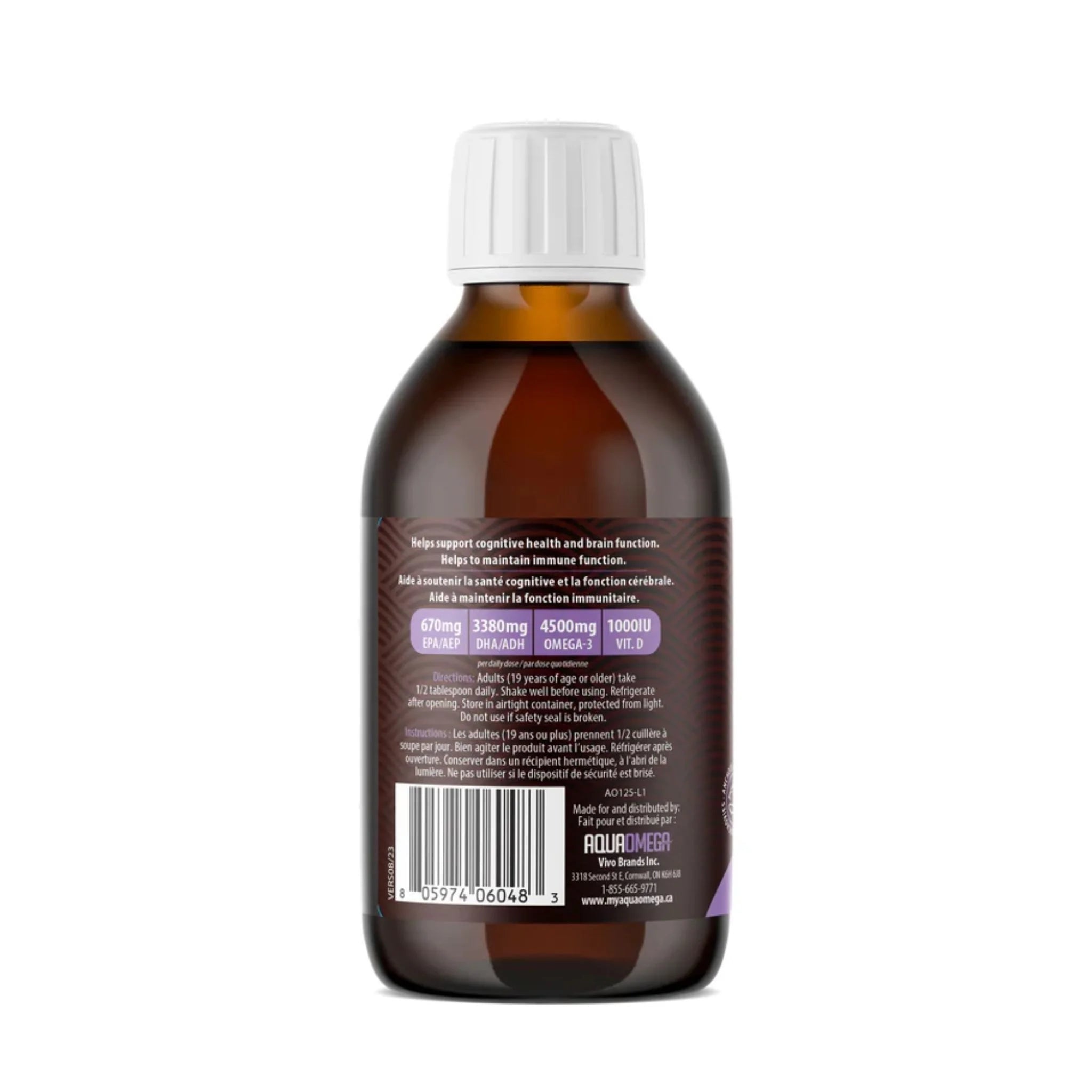 AquaOmega Omega 3 High DHA Grape 4500mg 225ml - Nature's Source Inc