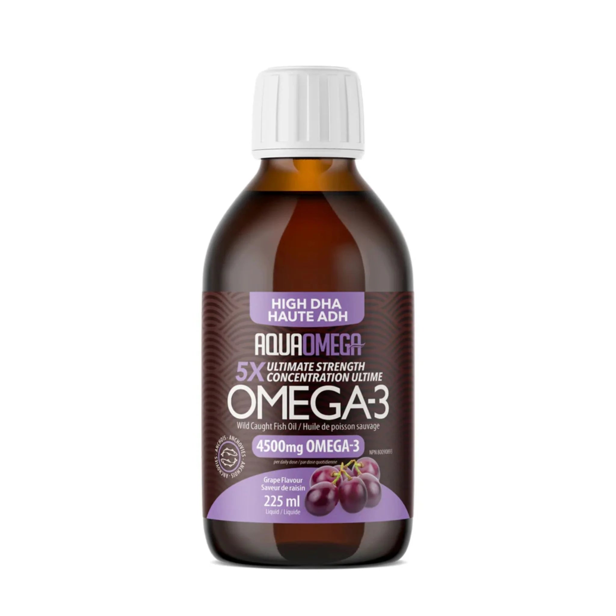 AquaOmega Omega 3 High DHA Grape 4500mg 225ml - Nature's Source Inc