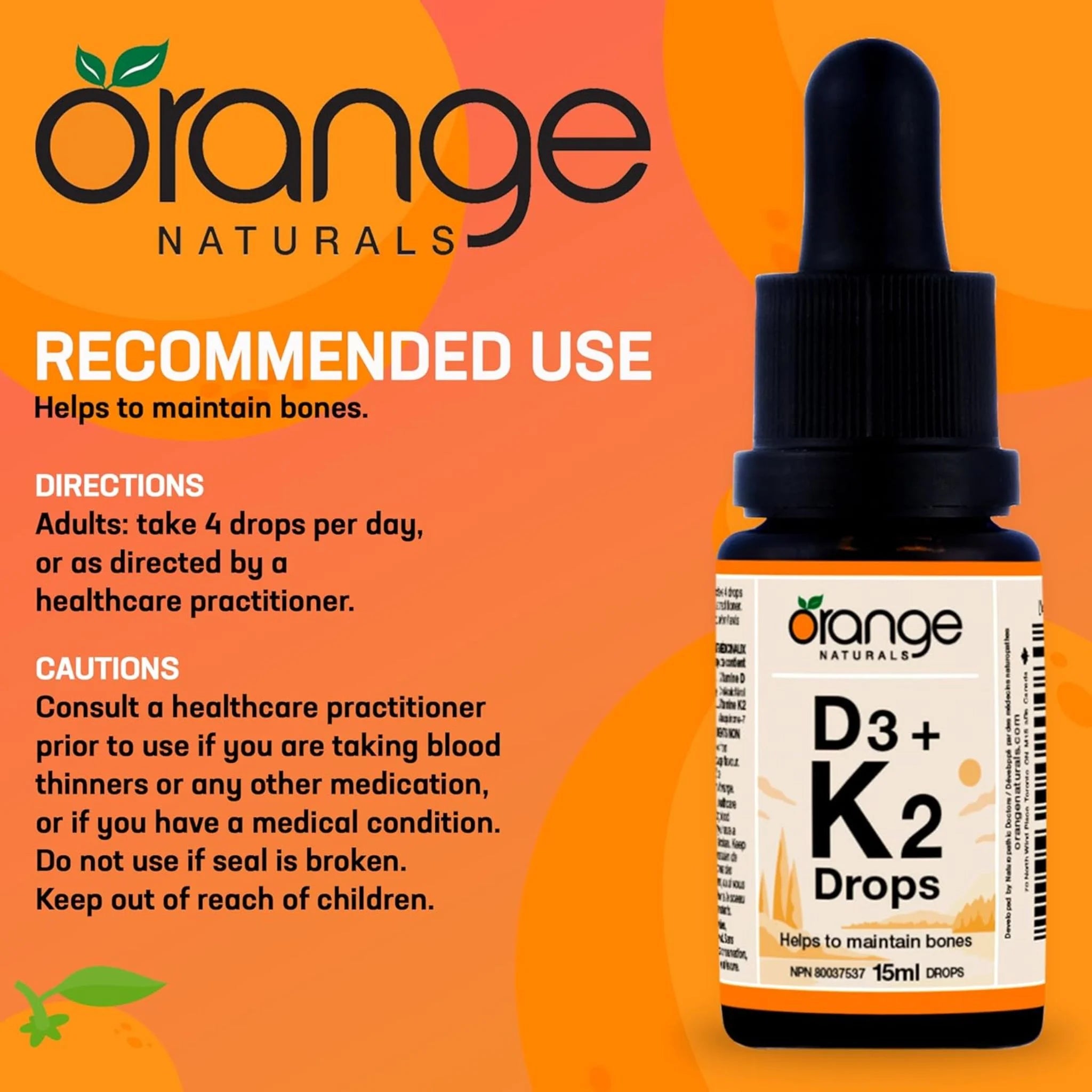 Orange Naturals D3 + K2 Drops Orange 15ml