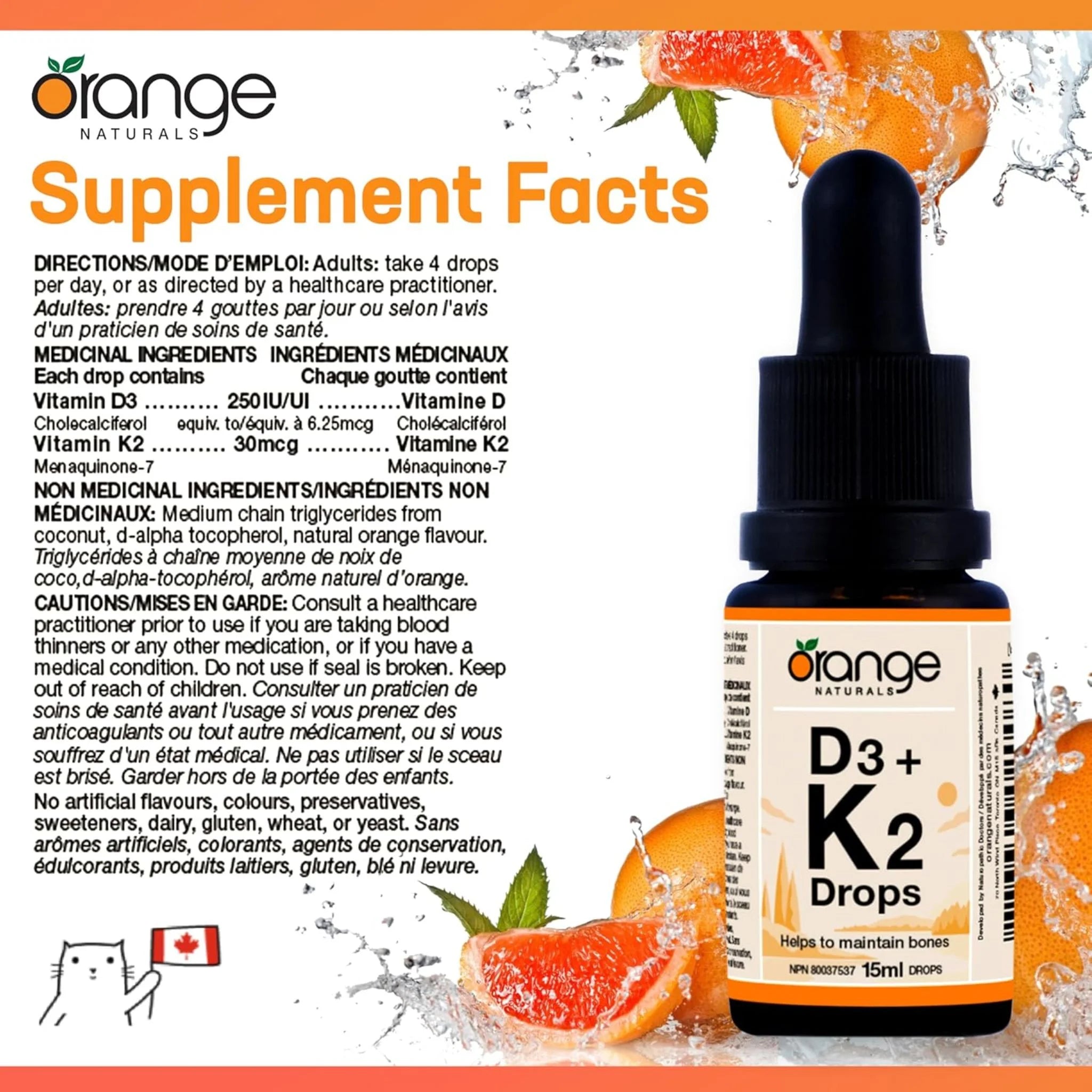 Orange Naturals D3 + K2 Drops Orange 15ml