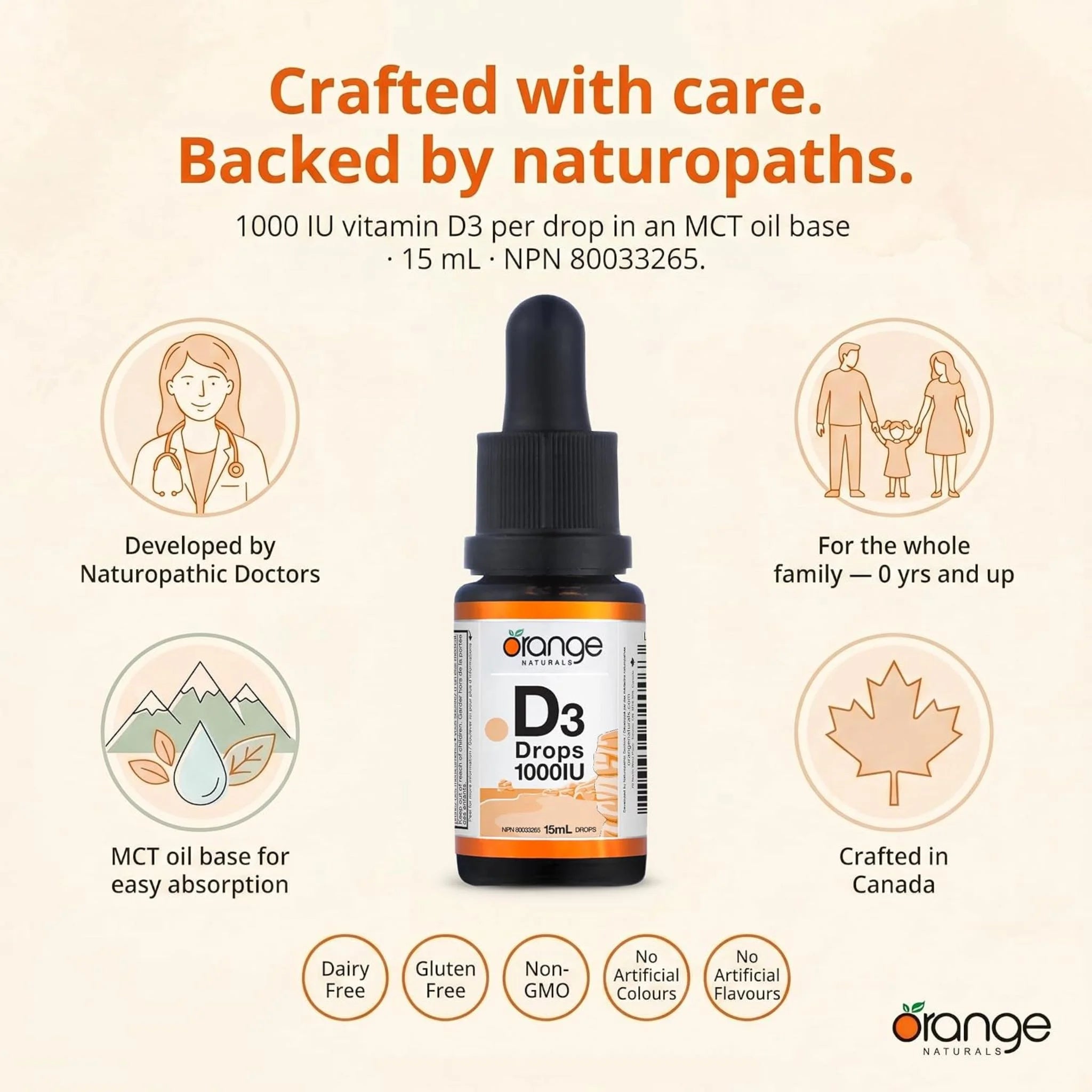 Orange Naturals D3 Drops 1000IU Orange 15ml