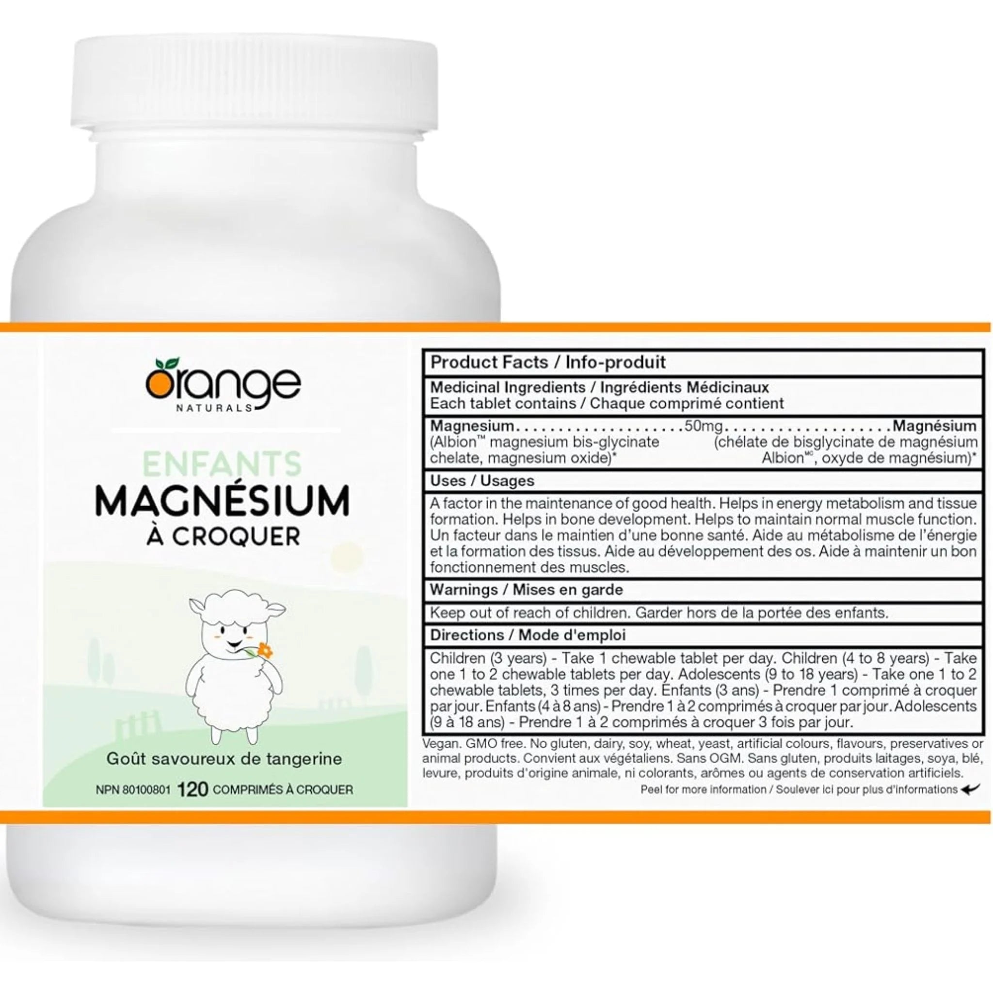 Orange Naturals Kids Magnesium Chewable Tangerine 120 Tablets