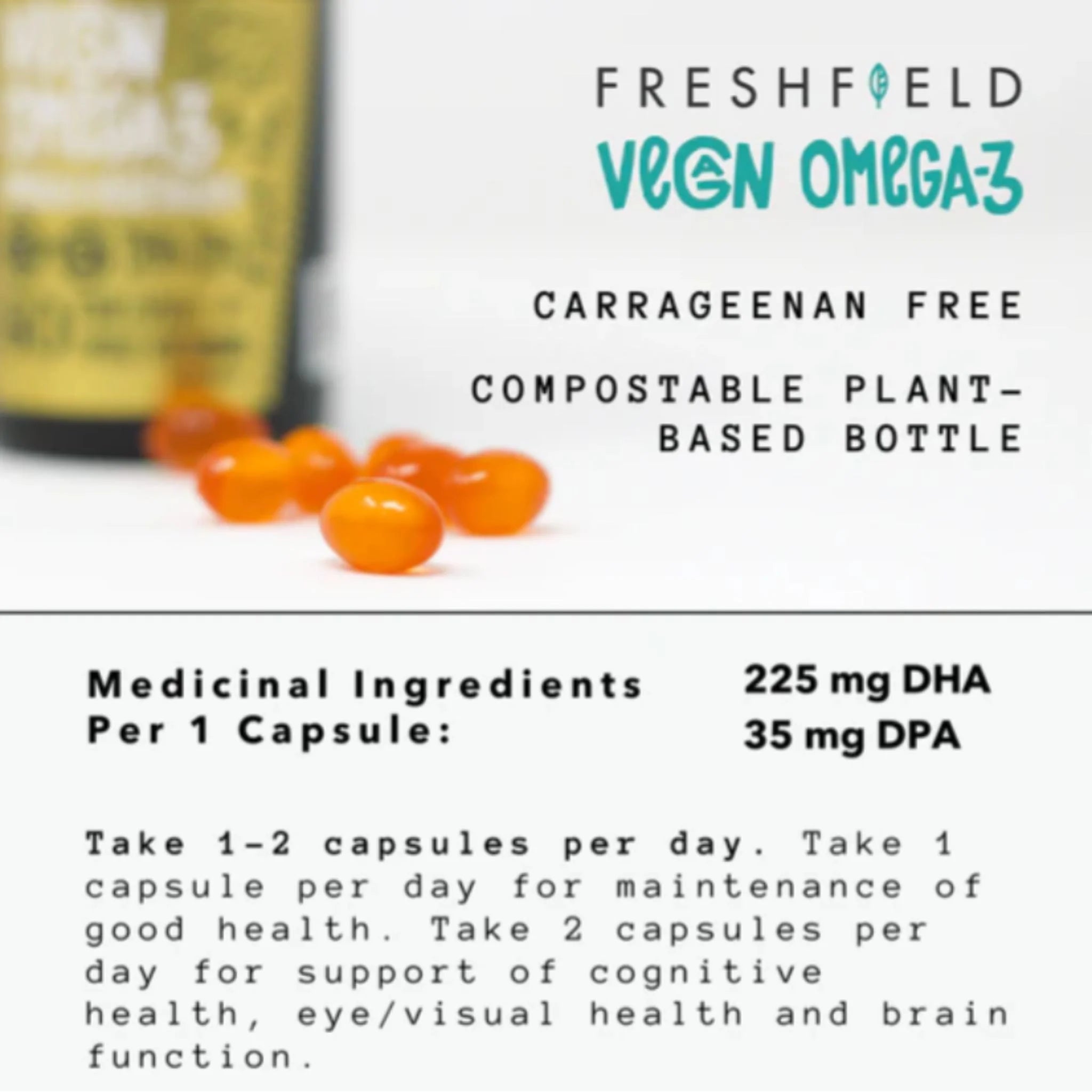 FreshField Vegan Omega 3 DHA + DPA 180 Vegan Capsules - Nature's Source Inc