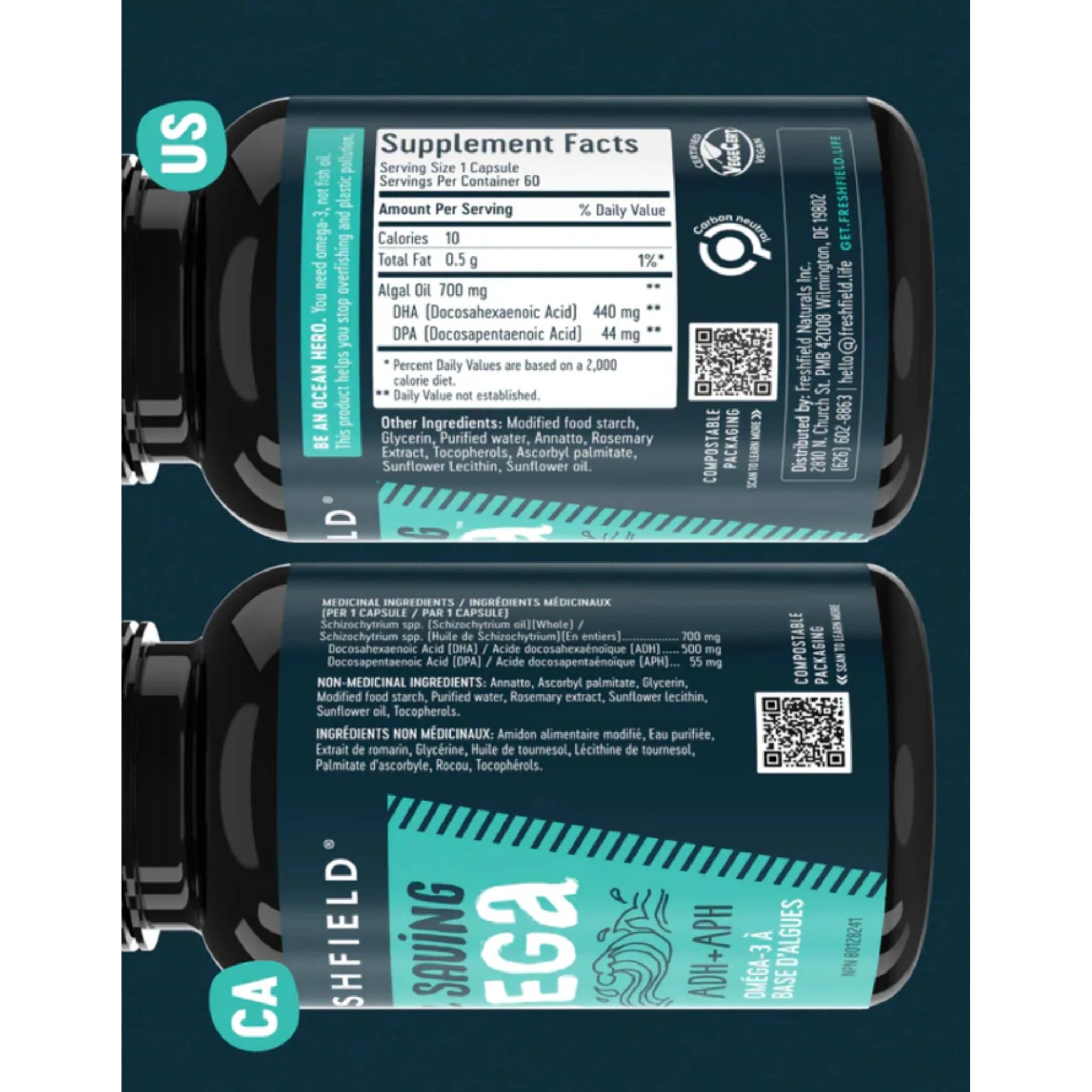 FreshField Ocean Saving Omega 3 DHA+DPA 120 Vegan Softgels