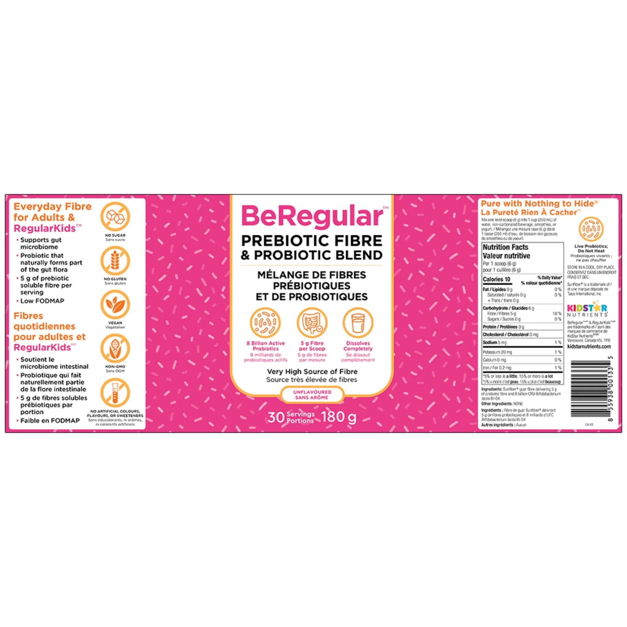 KidStar BeRegular Prebiotic Fibre & Probiotic Blend 180g - Nature's Source Inc