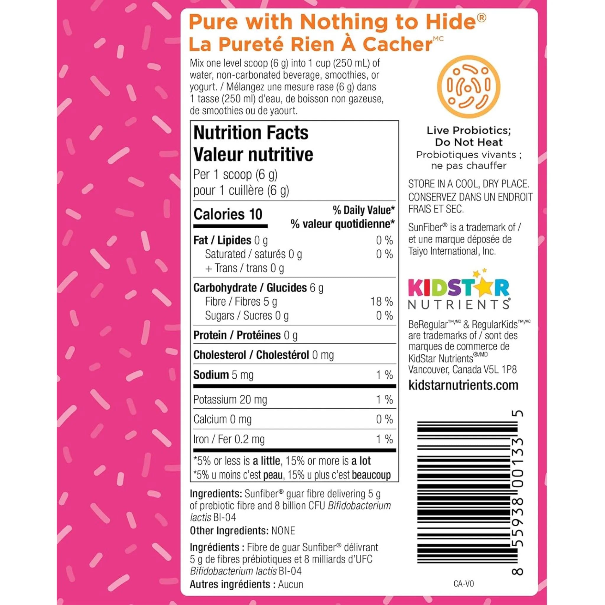 KidStar BeRegular Prebiotic Fibre & Probiotic Blend 180g - Nature's Source Inc