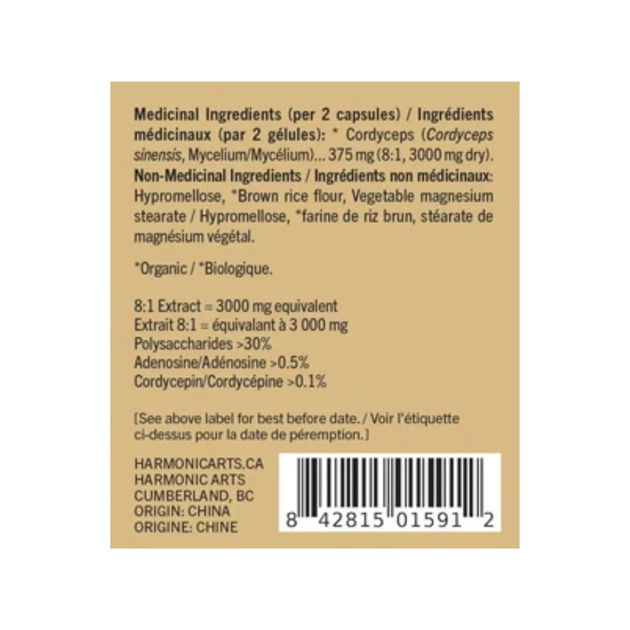 Harmonic Arts Cordyceps 8:1 Mushroom Extract  60 Capsules