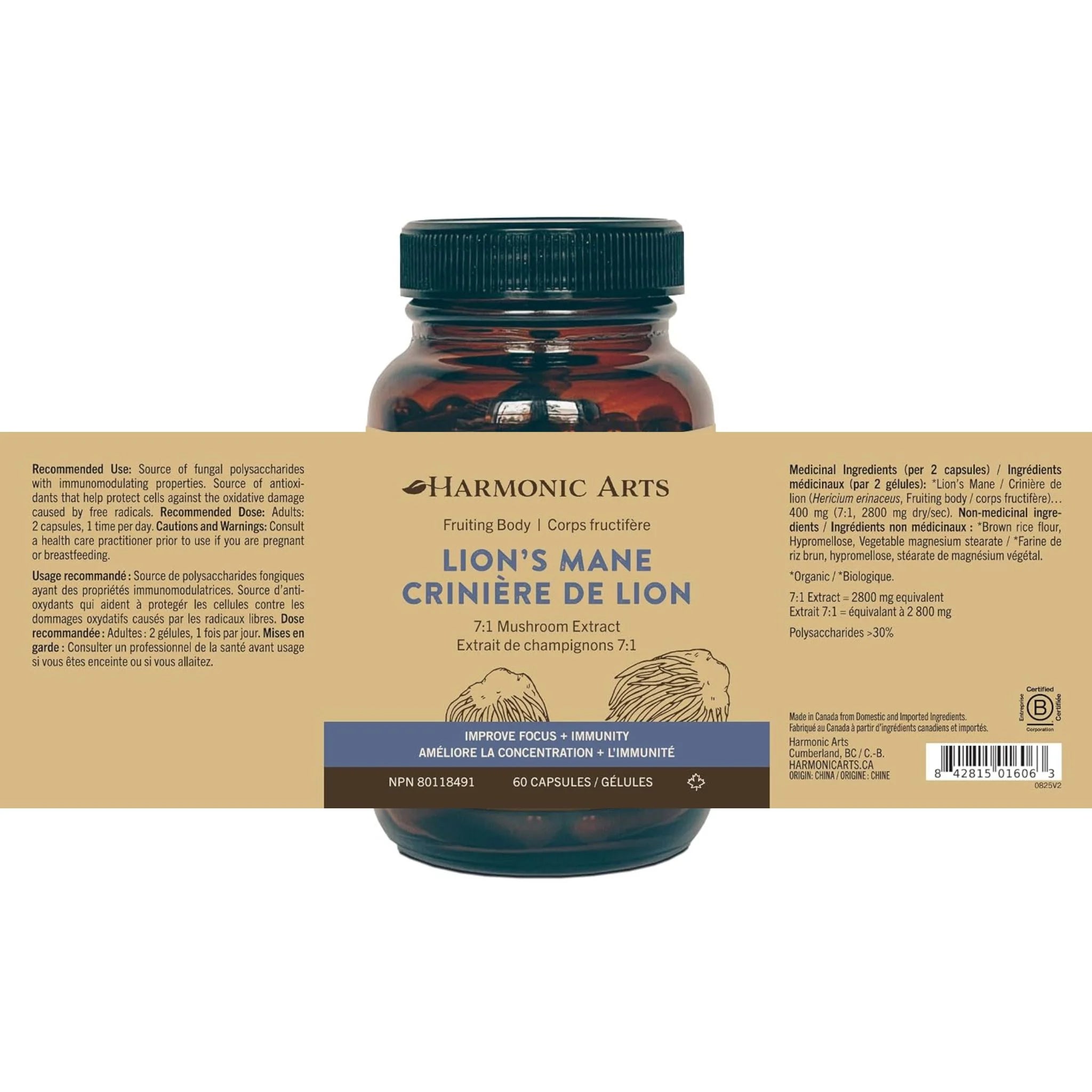 Harmonic Arts Lion's Mane 7:1 Mushroom Extract 60 Capsules