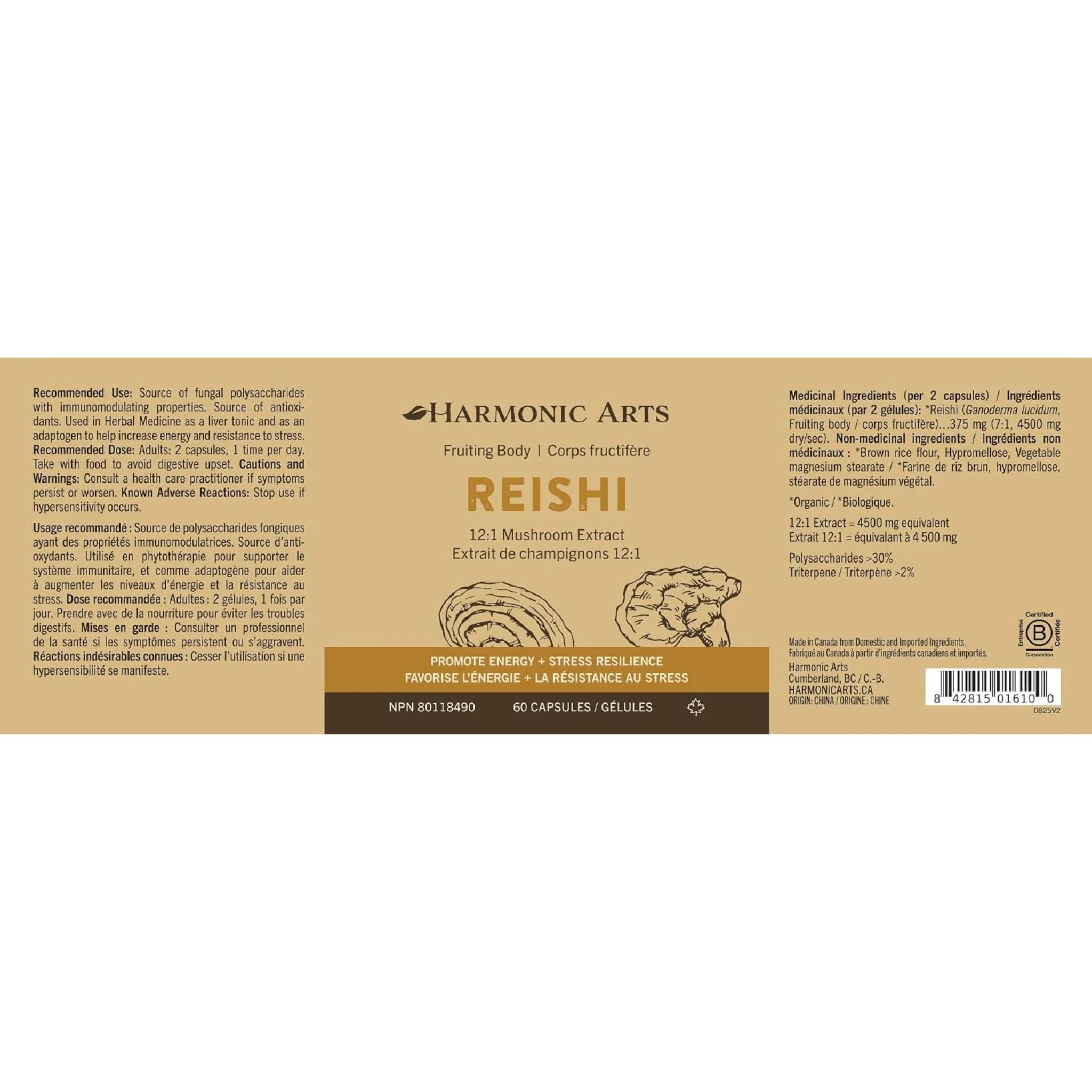 Harmonic Arts Reishi 12:1 Mushroom Extract 60 Capsules - Nature's Source Inc