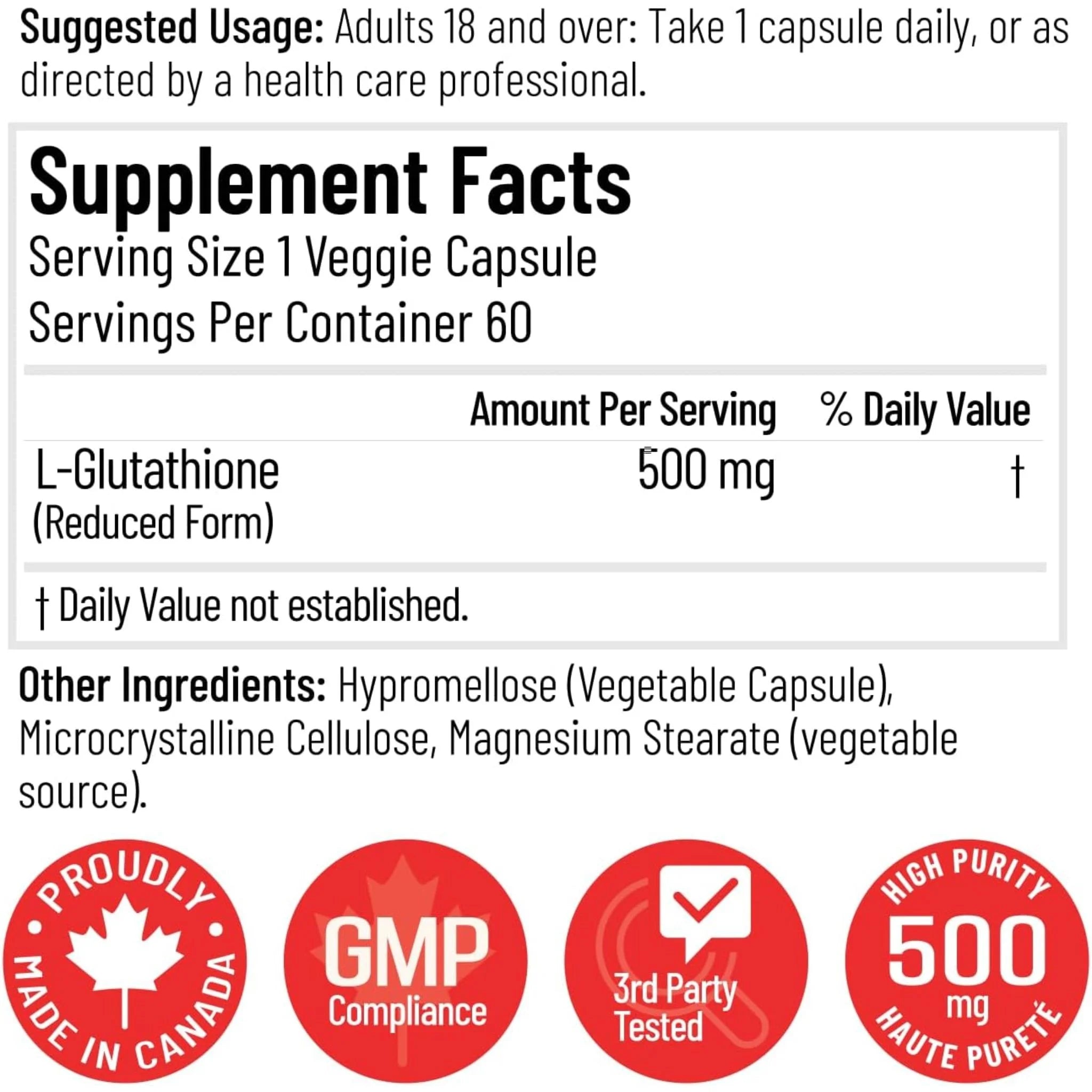 Arcwell Glutathione Reduced 500mg 60 Vegetable Capsules