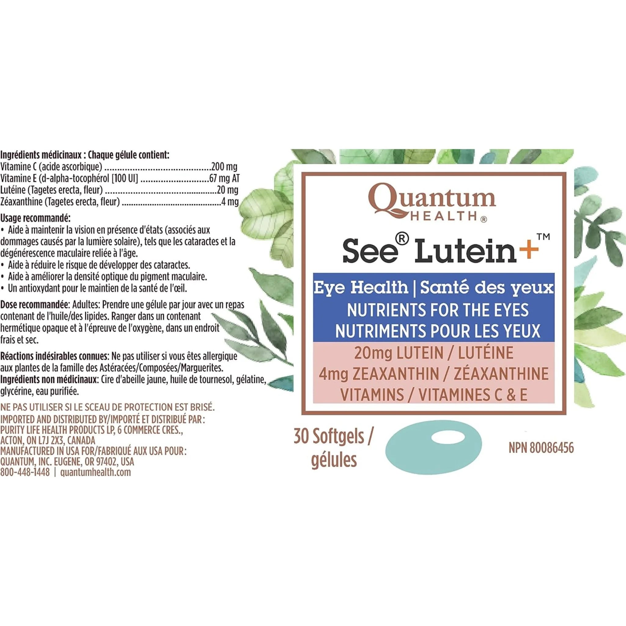 Quantum See Lutein+ Eye Health 20mg Lutein 30 Softgels