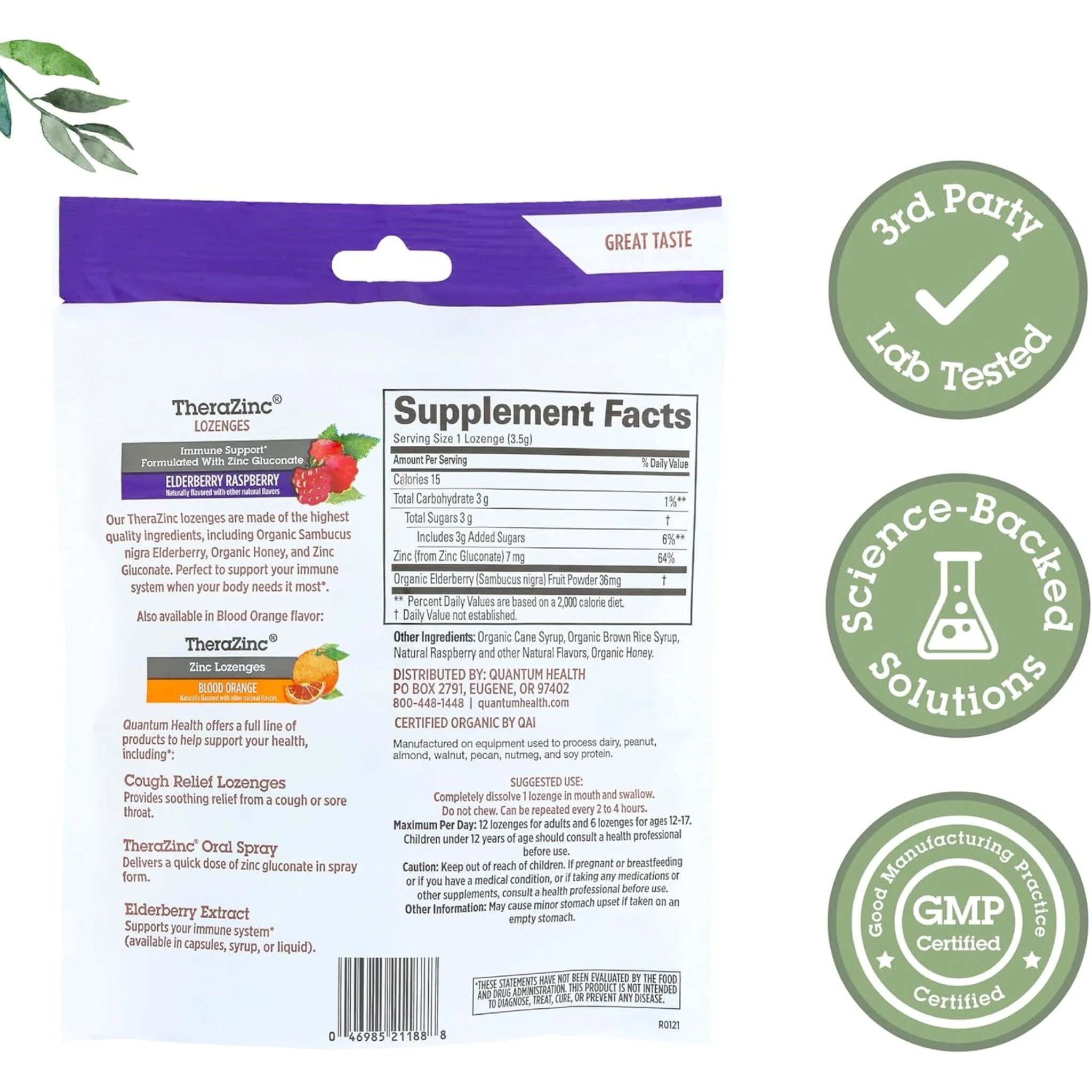 Quantum Organic TheraZinc Elderberry 18 Lozenges