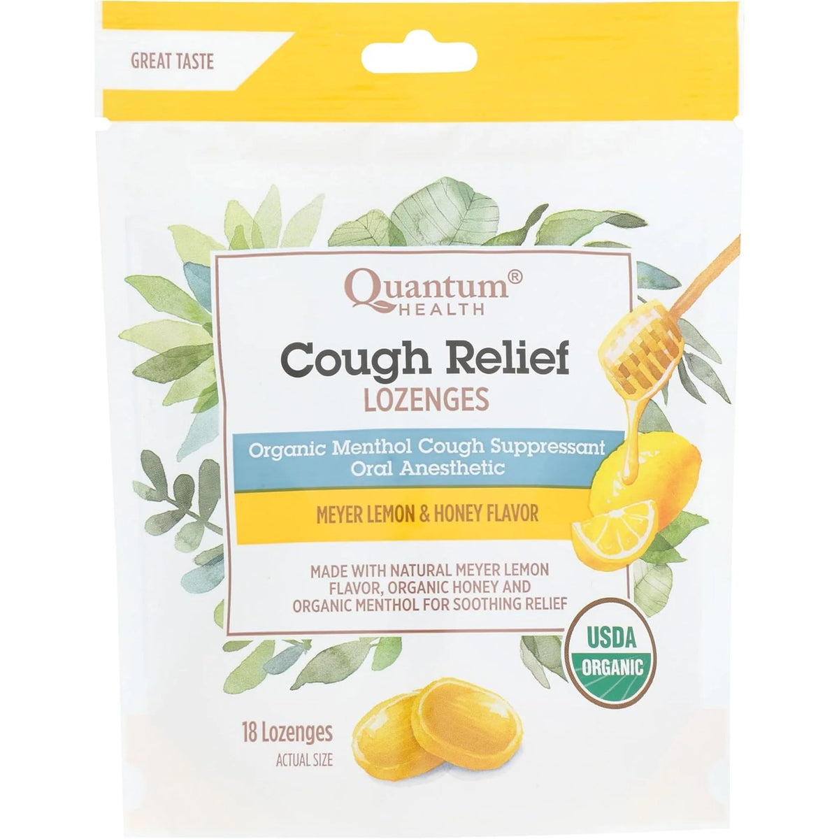 Quantum Organic Cough Relief Meyer Lemon 18 Lozenges