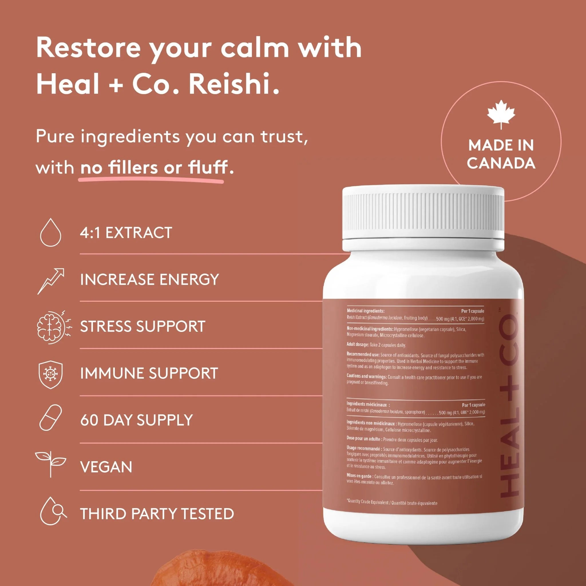 Heal + Co. Reishi 500mg 120 Vegetarian Capsules
