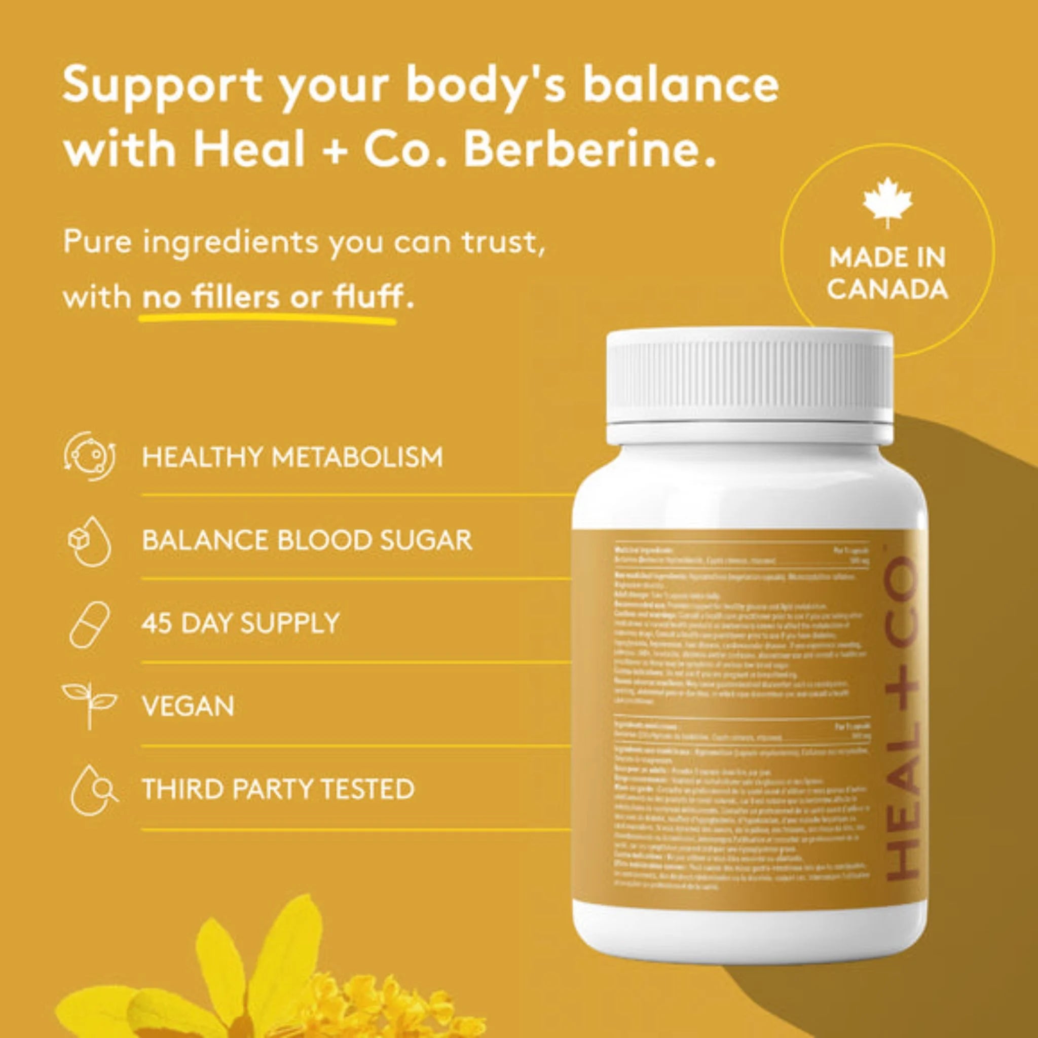 Heal + Co. Berberine 500mg 90 Vegetarian Capsules