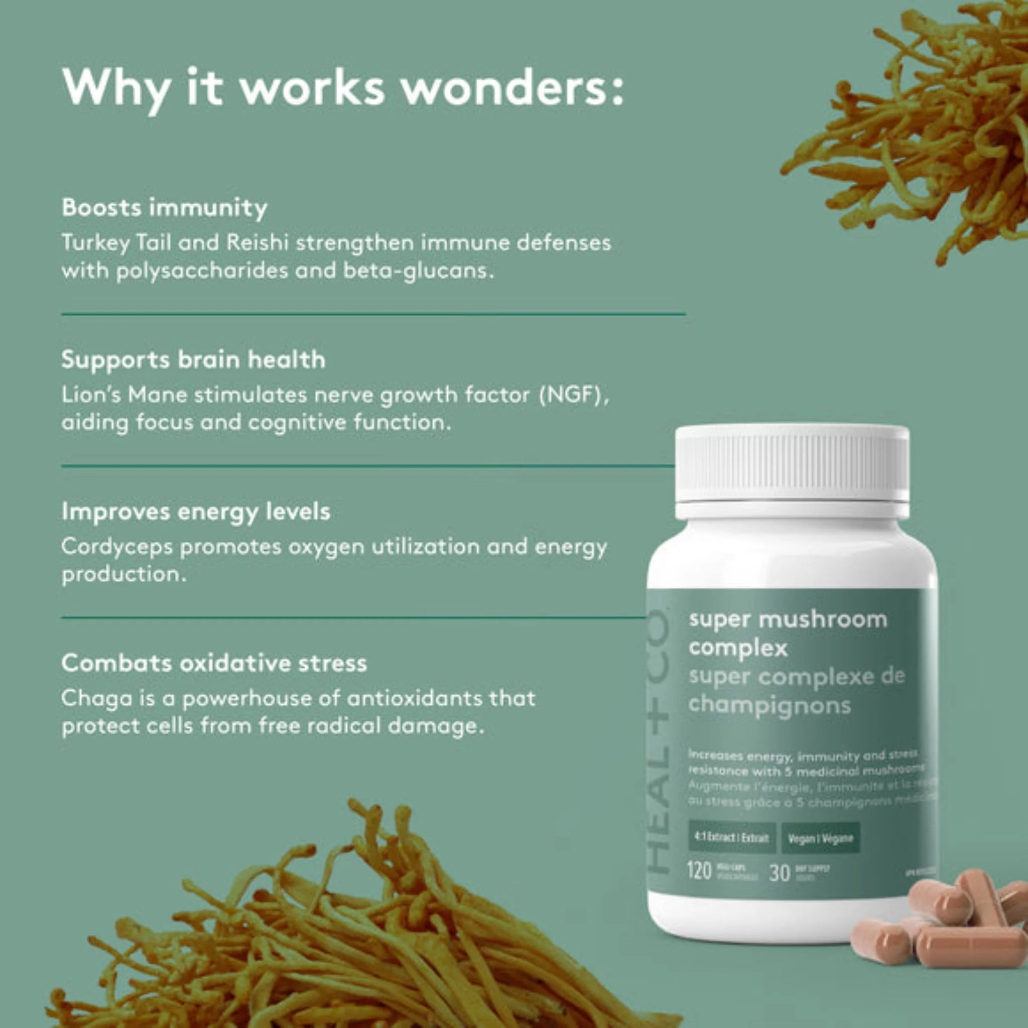 Heal + Co. Super Mushroom Complex 500mg 120 Vegetarian Capsules