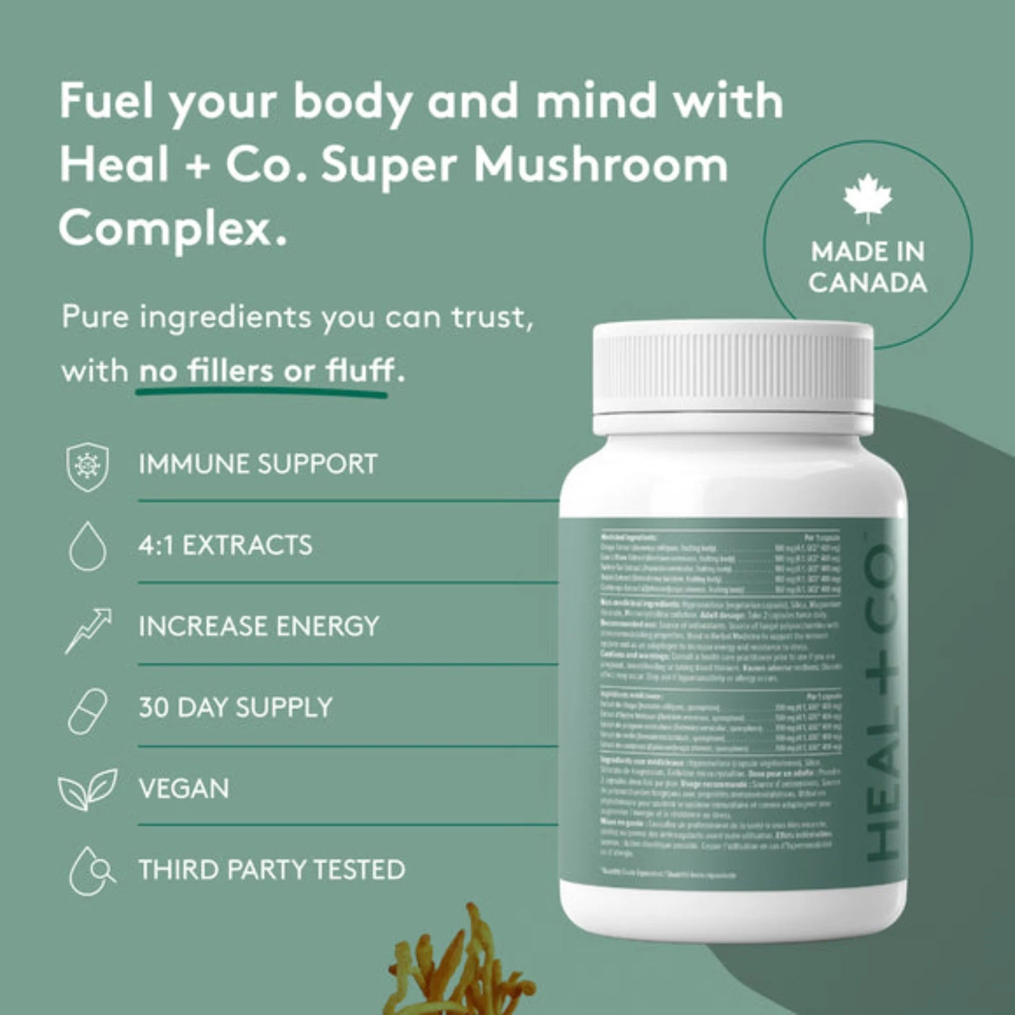 Heal + Co. Super Mushroom Complex 500mg 120 Vegetarian Capsules