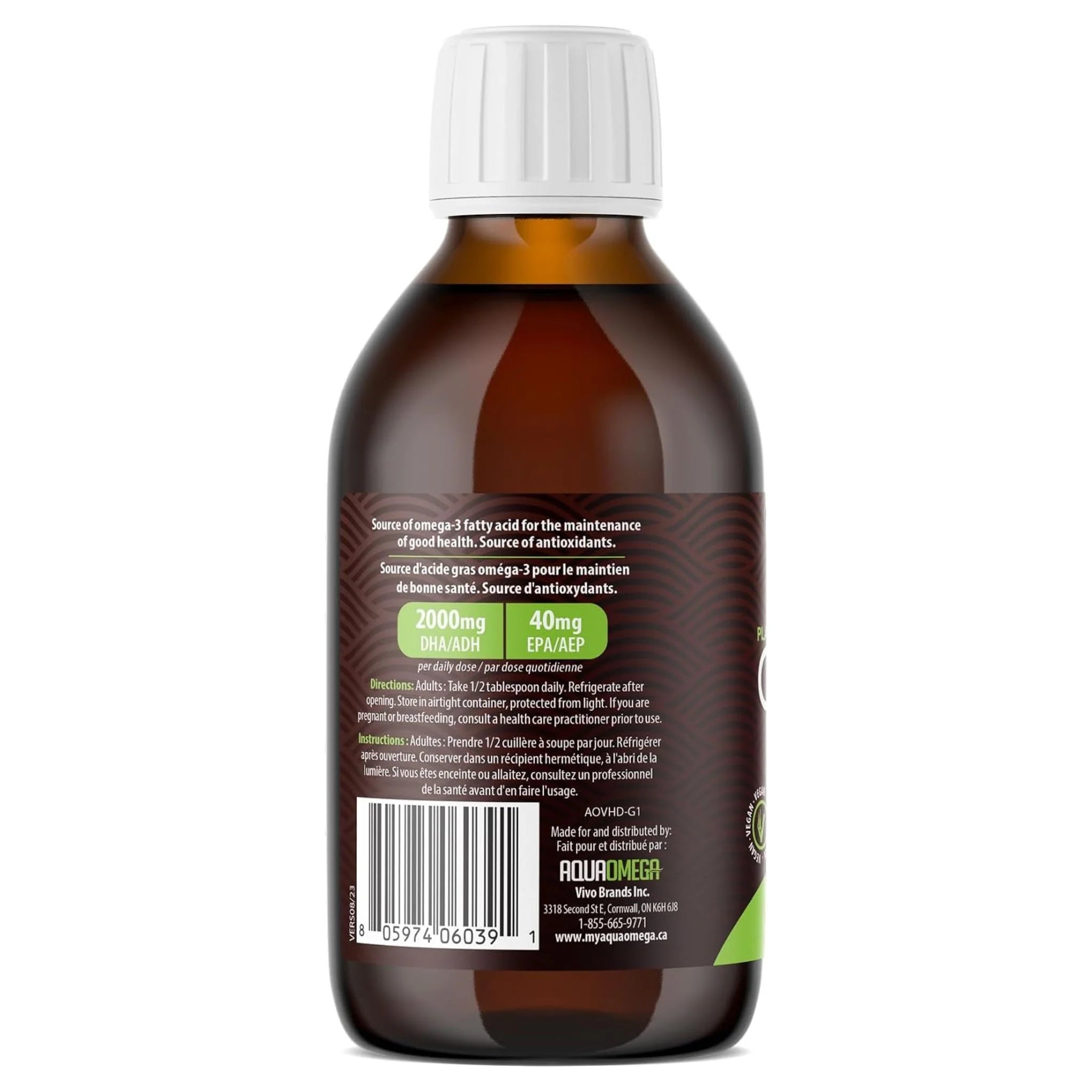 AquaOmega Omega-3 DHA Algae Oil 2000mg Grape 225ml